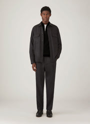 Men's Wool Cashmere Flannel Overshirt in Charcoal Melange