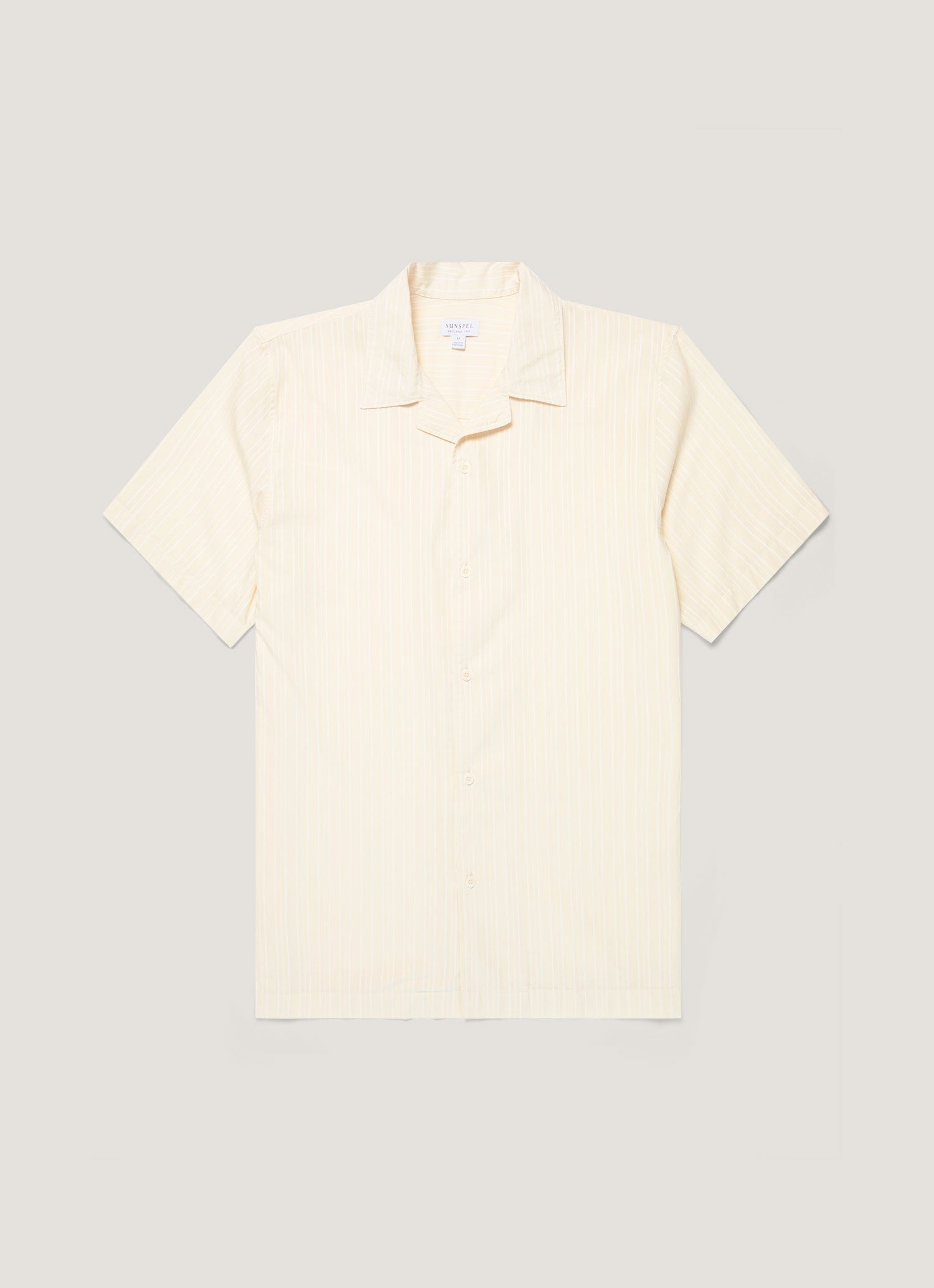 Men's Textured Stripe Camp Collar Shirt in Ecru | Sunspel