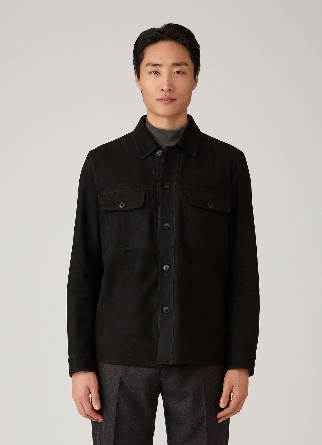 Men's Suede Overshirt in Black