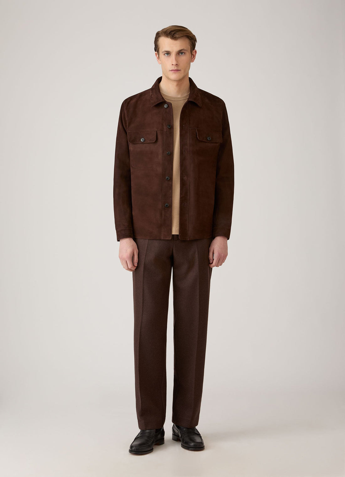 Men's Suede Overshirt in Dark Brown