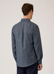 Men's Cotton Cashmere Herringbone Shirt in Denim Melange