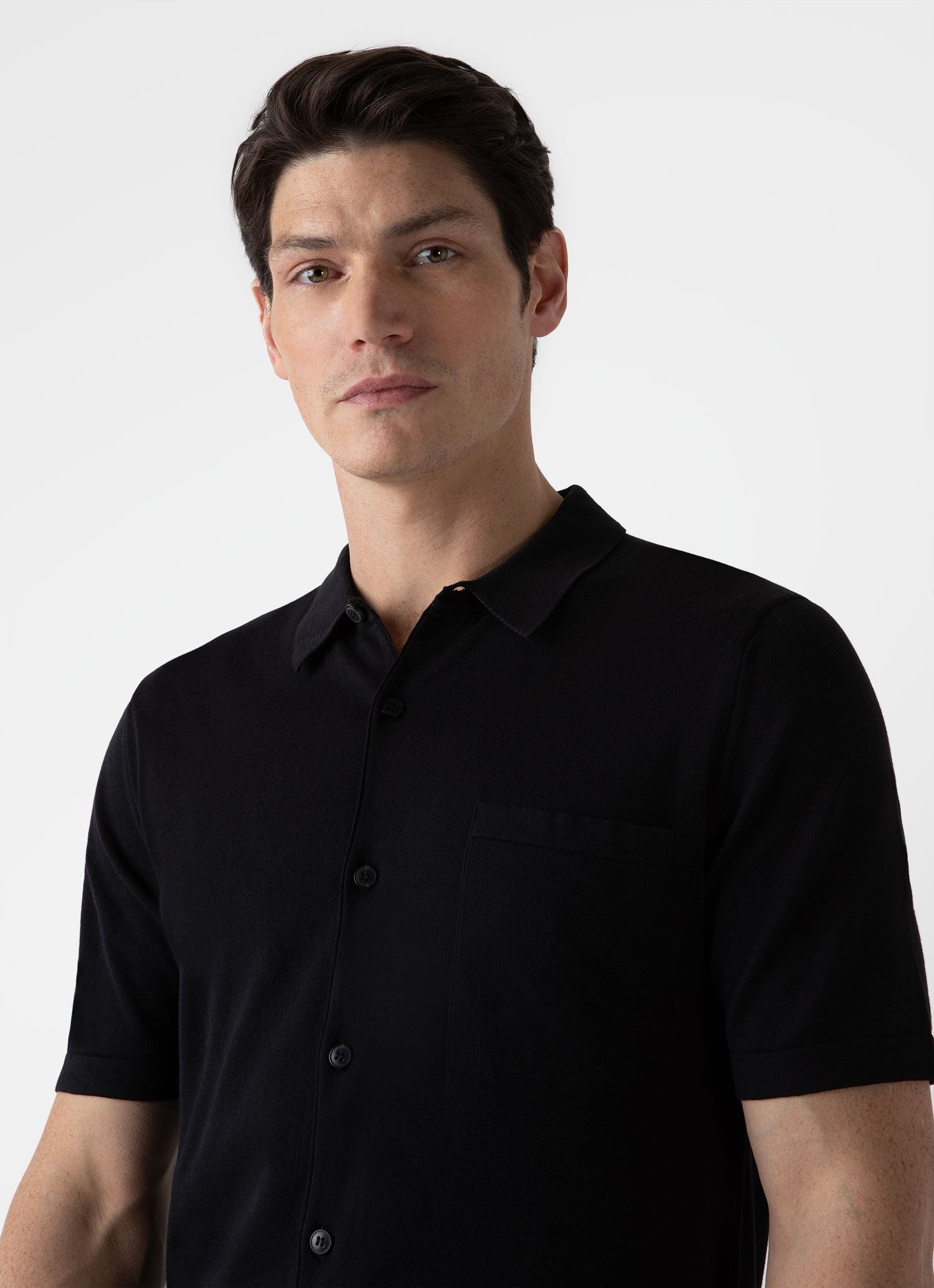 Men's Sea Island Cotton Knit Shirt in Black | Sunspel