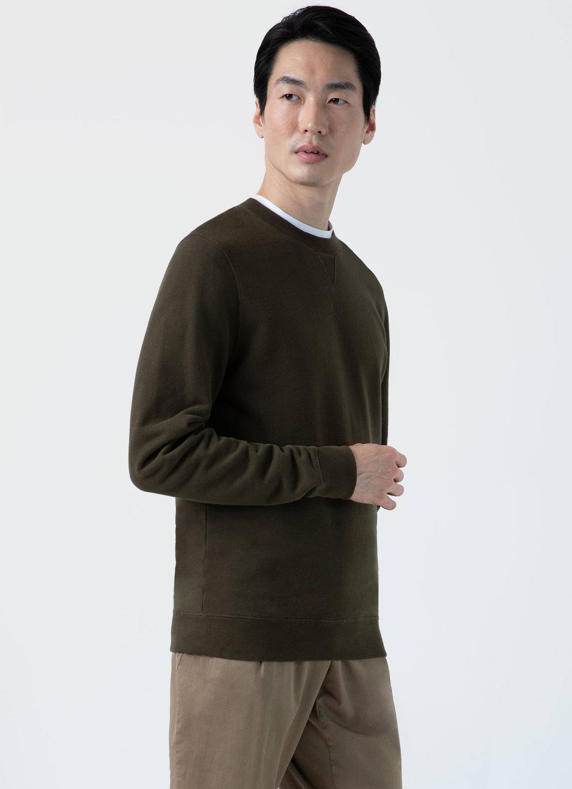Men's Loopback Sweatshirt in Dark Olive | Sunspel