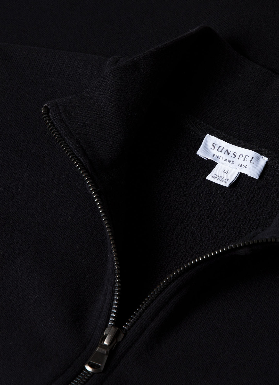 Men's Half Zip Loopback Sweatshirt in Black | Sunspel