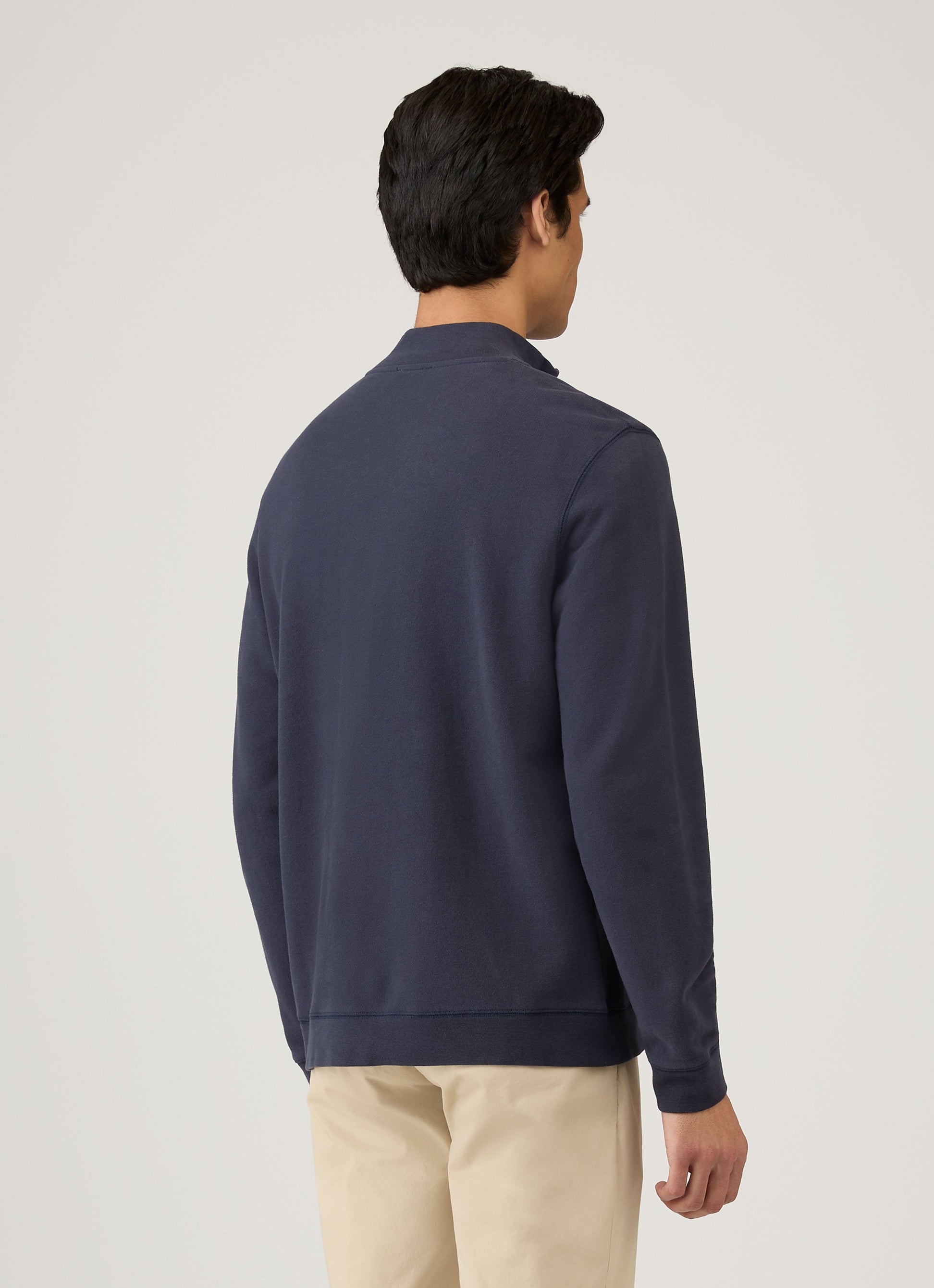Men's Half Zip Loopback Sweatshirt in Navy | Sunspel