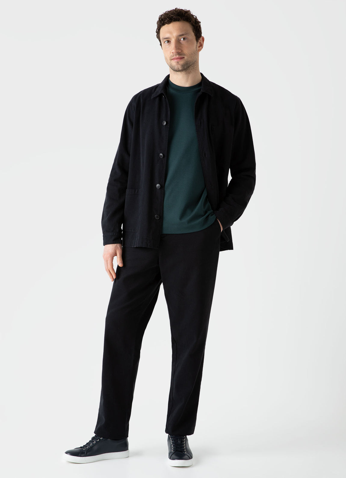 Men's Brushed Cotton Chore Trouser in Black | Sunspel