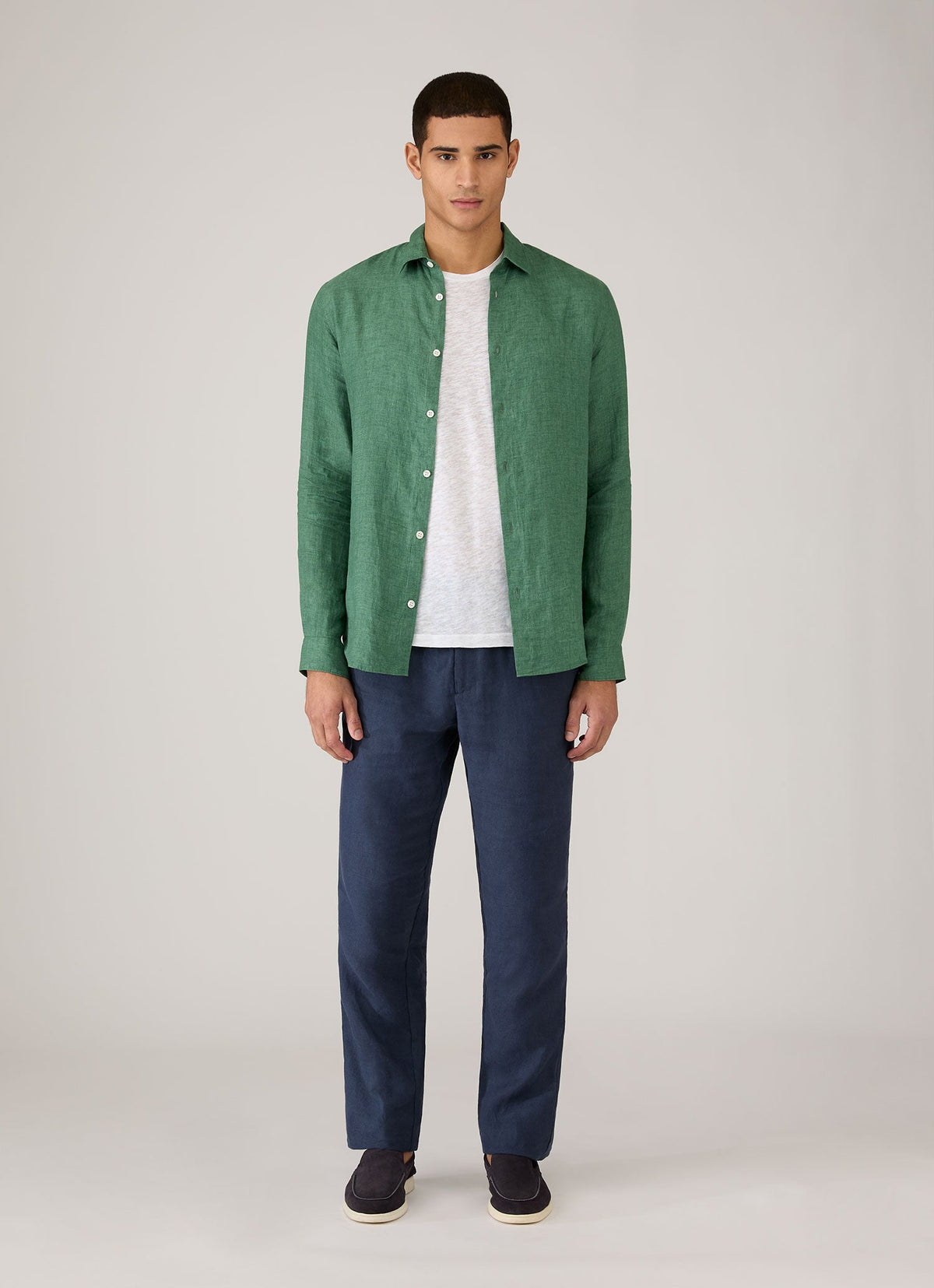 Men's Linen Drawstring Trouser in Light Navy | Sunspel