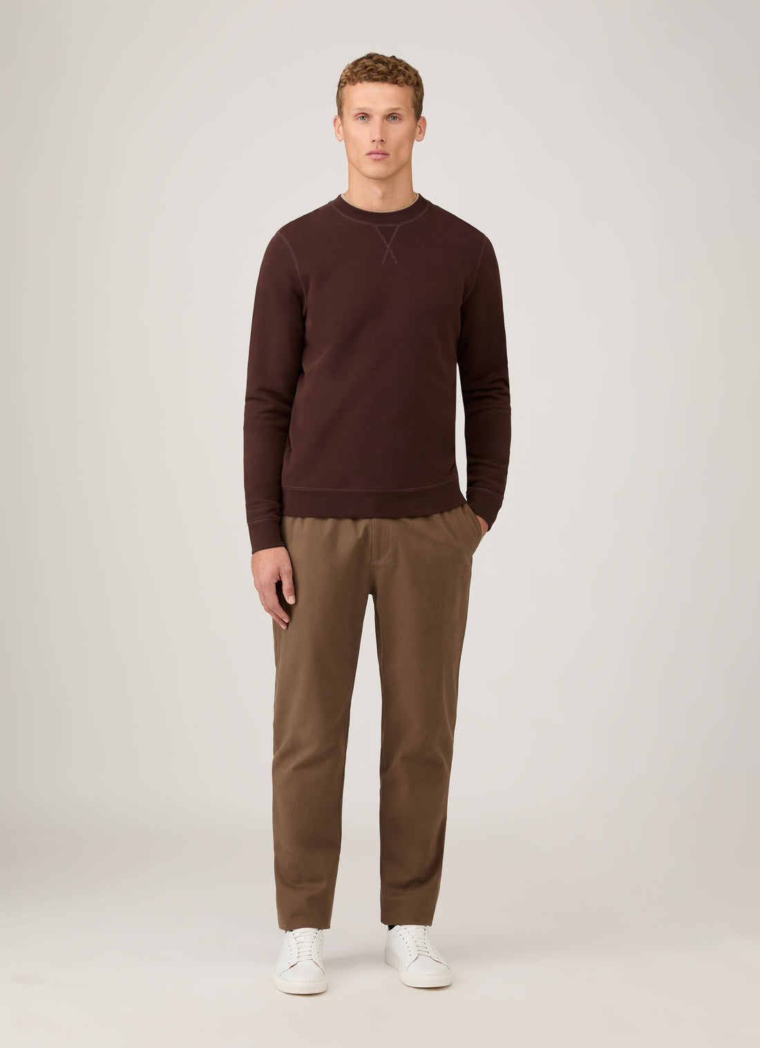 Men's Cotton Cashmere Drawstring Trouser in Dark Stone