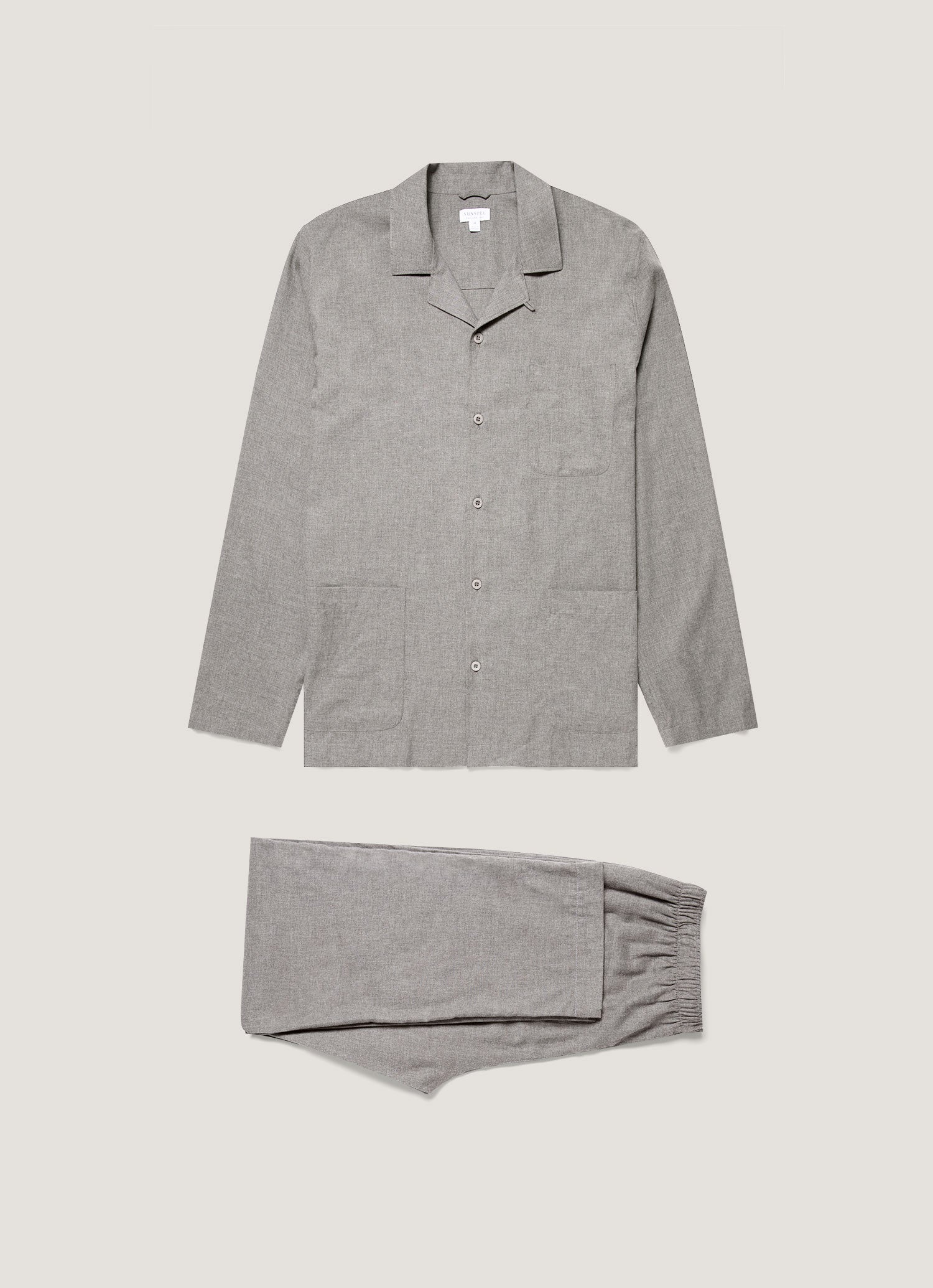 SUNSEA 20ss pajama stripe shirt 【グレー】 Men's Cotton Flannel Pyjama Set in Mid Grey Melange | Sunspel