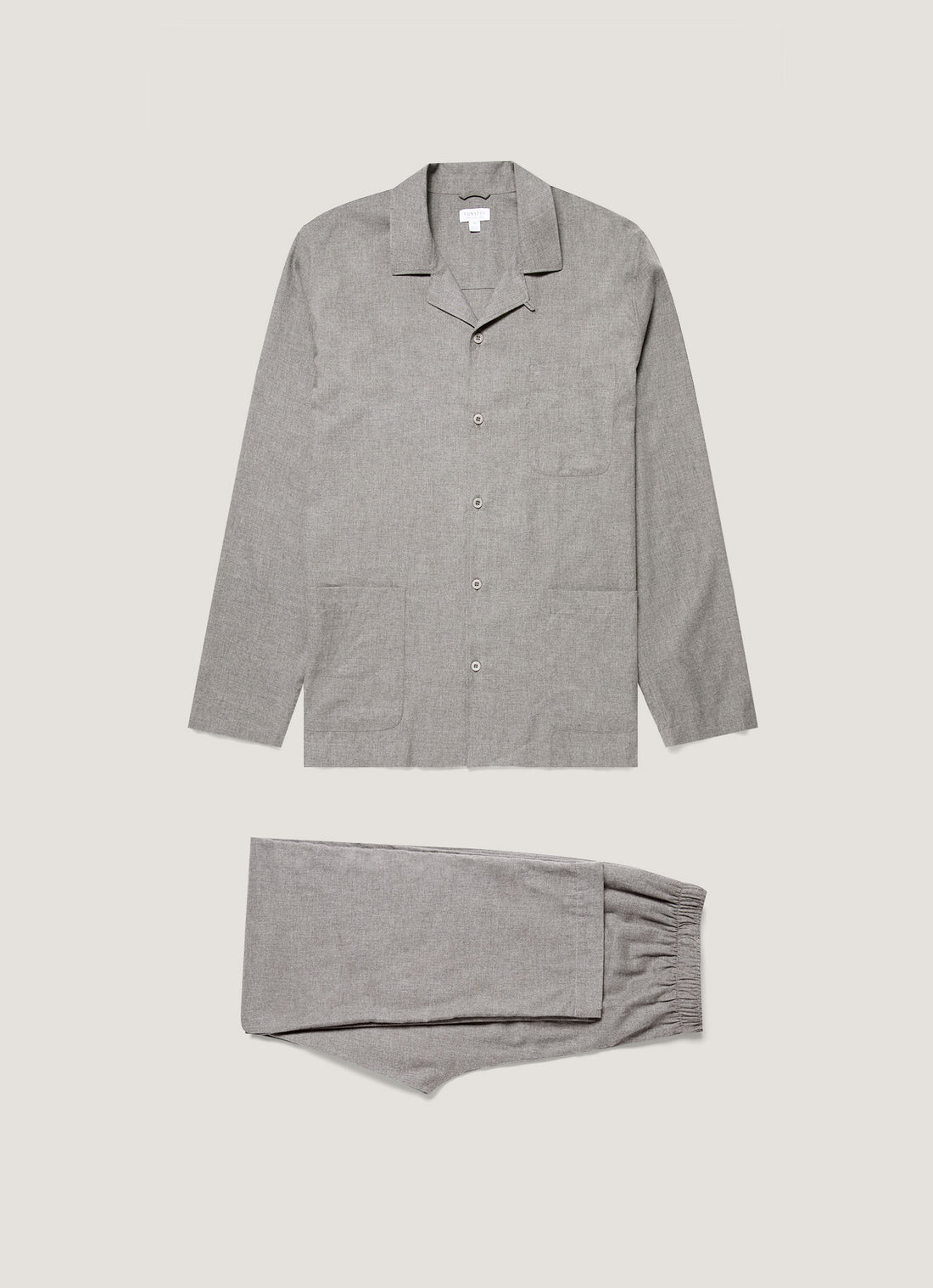 Men's Cotton Flannel Pyjama Set in Mid Grey Melange