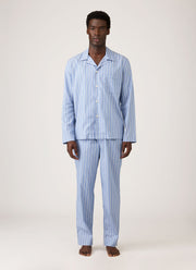 Men's Cotton Poplin Pyjama Trouser in Mid Blue Wide Stripe