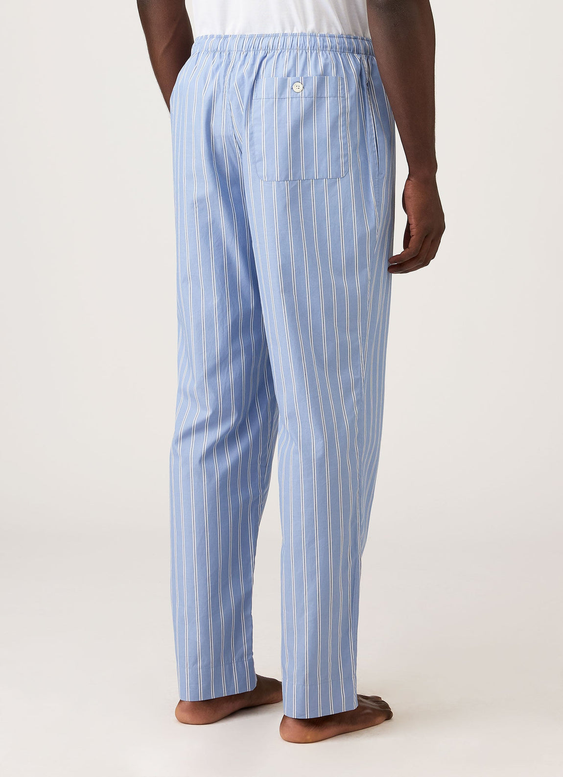 Men's Cotton Poplin Pyjama Trouser in Mid Blue Wide Stripe