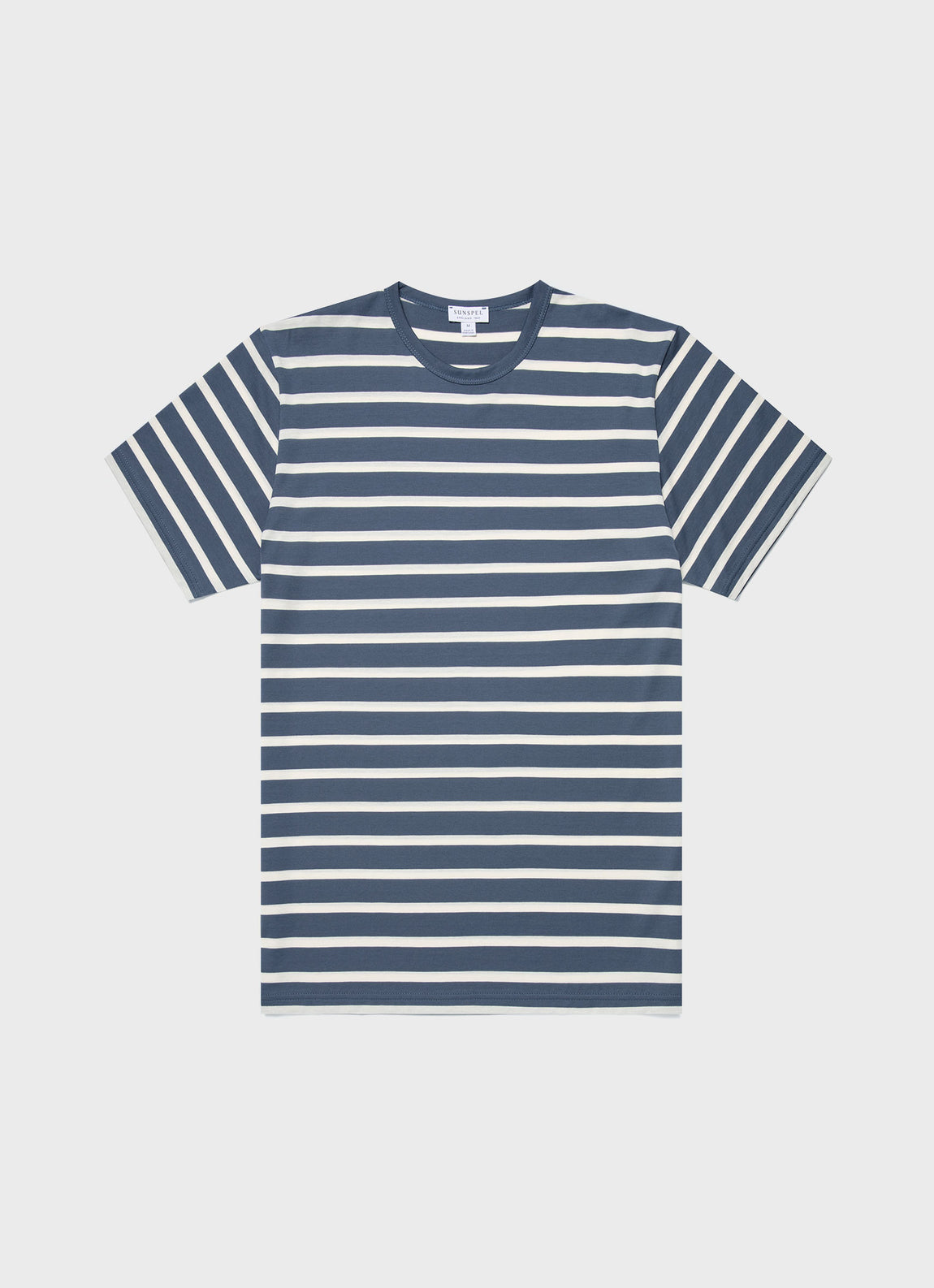 Men's Classic T-shirt in Slate Blue/Ecru Breton Stripe | Sunspel