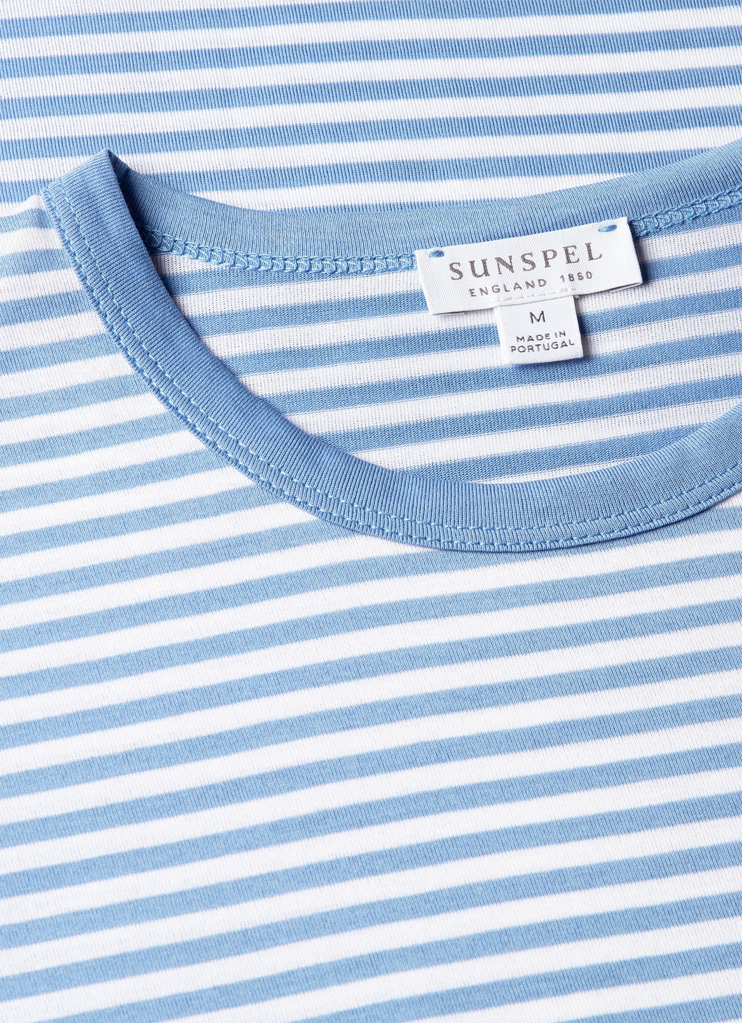 Men's Classic T-shirt in White/Azure Blue English Stripe