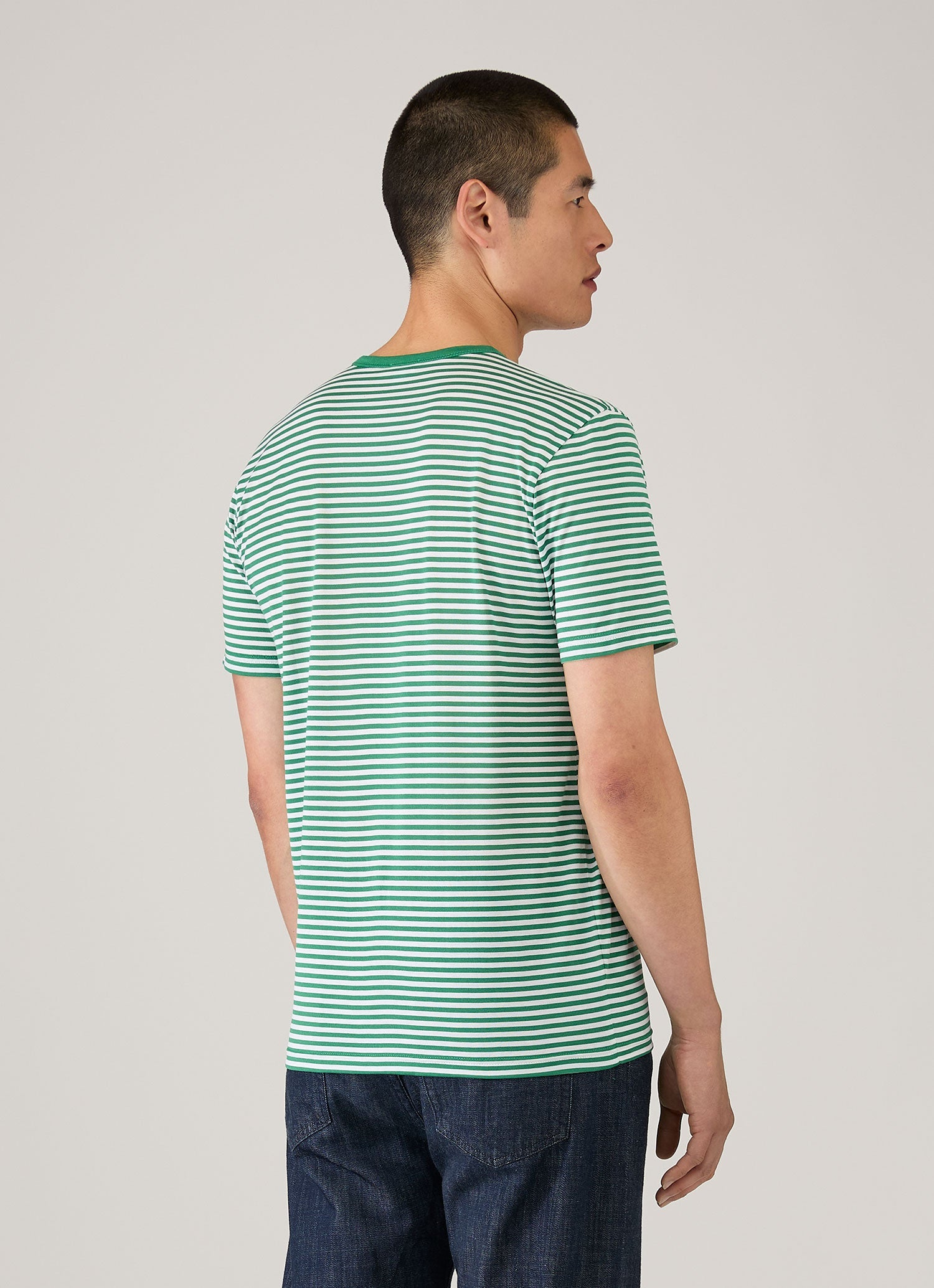 Men's Classic T-shirt in White/Bright Green English Stripe | Sunspel