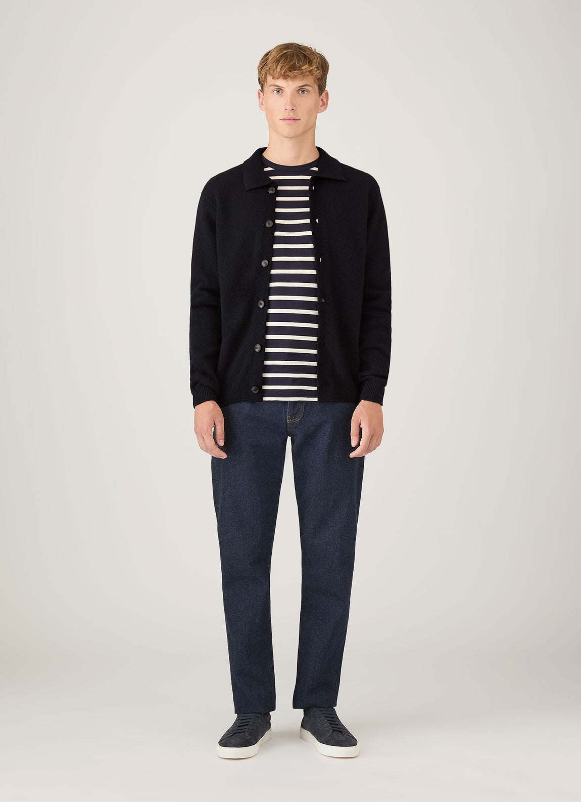 Men's Long Sleeve Classic T-shirt in Navy/Ecru Breton Stripe