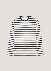 Men's Long Sleeve Classic T-shirt in Ecru/Navy Breton Stripe