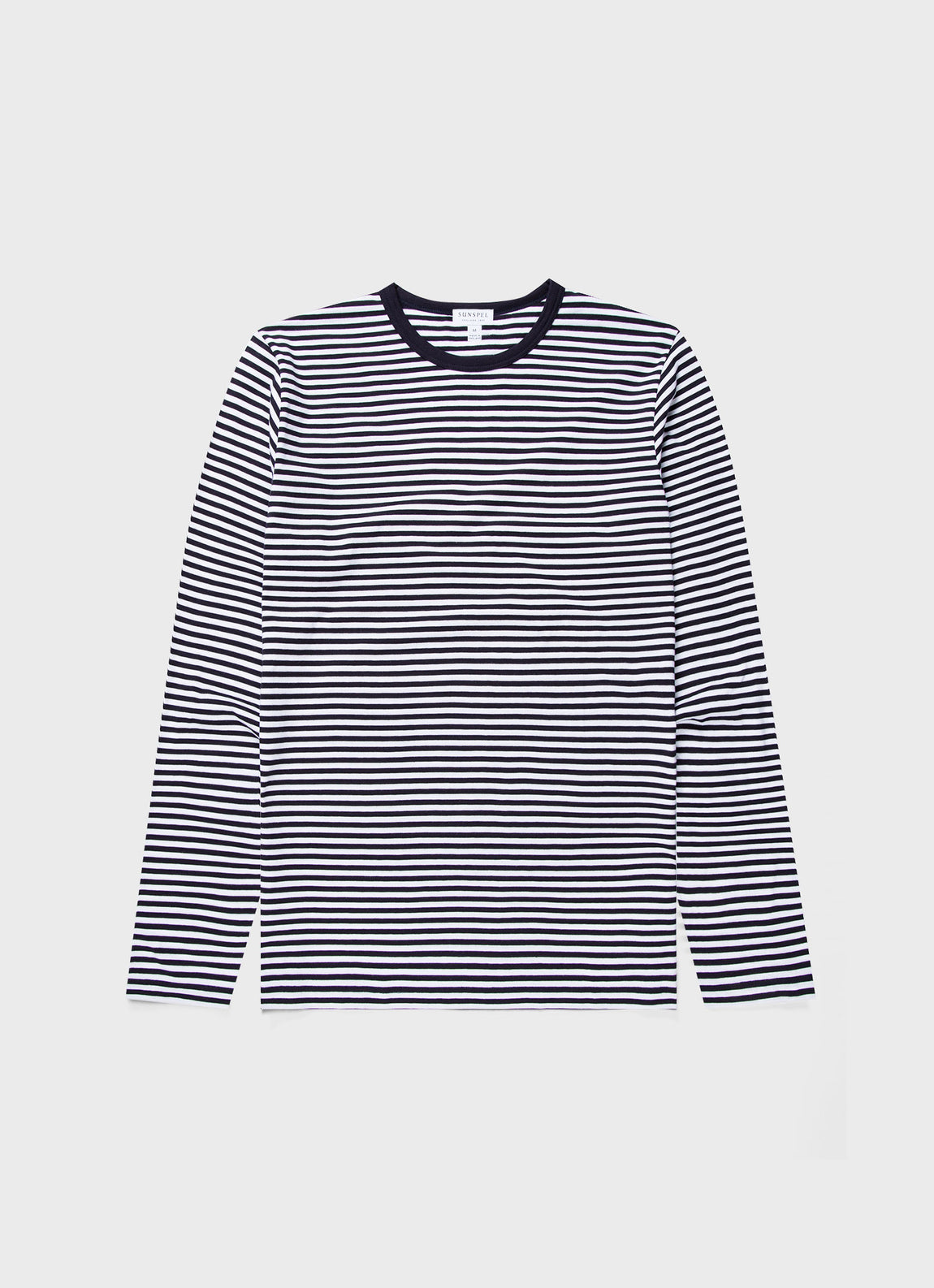Sunspel Men's Long Sleeve English Stripe T-Shirt White/Navy Small
