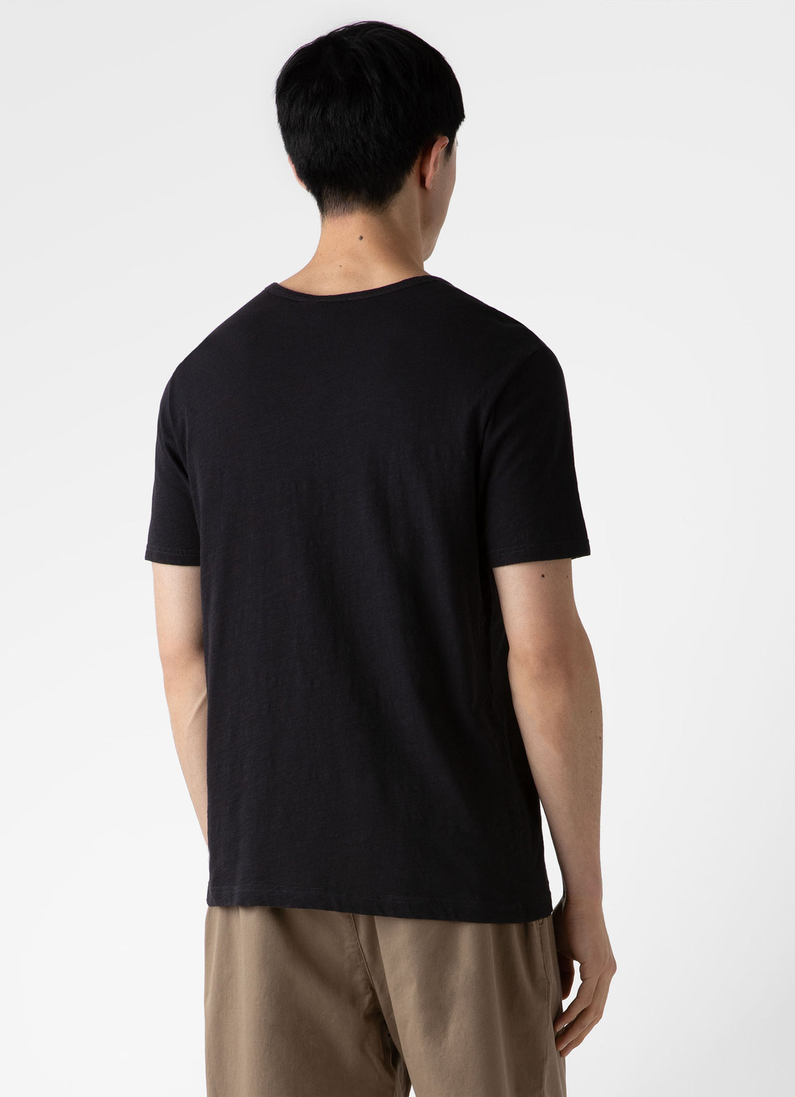 Men's Pima Cotton Linen T-shirt in Black | Sunspel