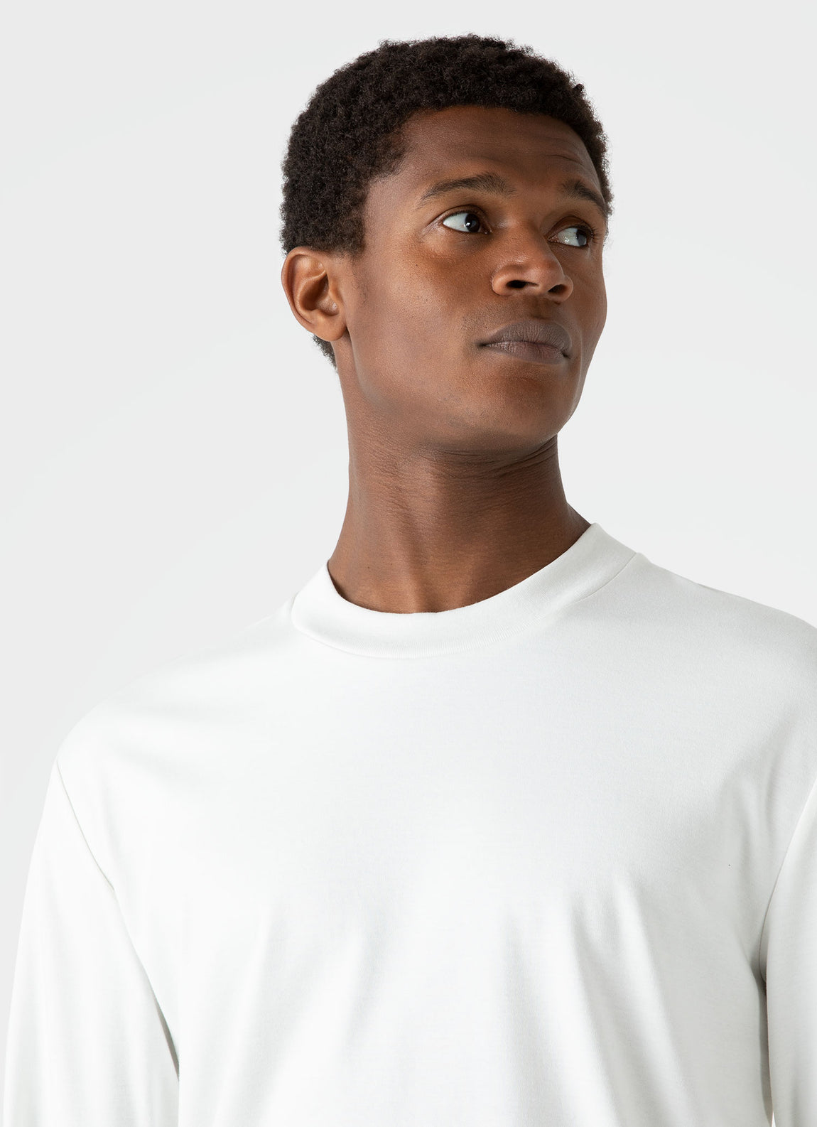 Men's Brushed Cotton Long Sleeve T-shirt in Ecru | Sunspel