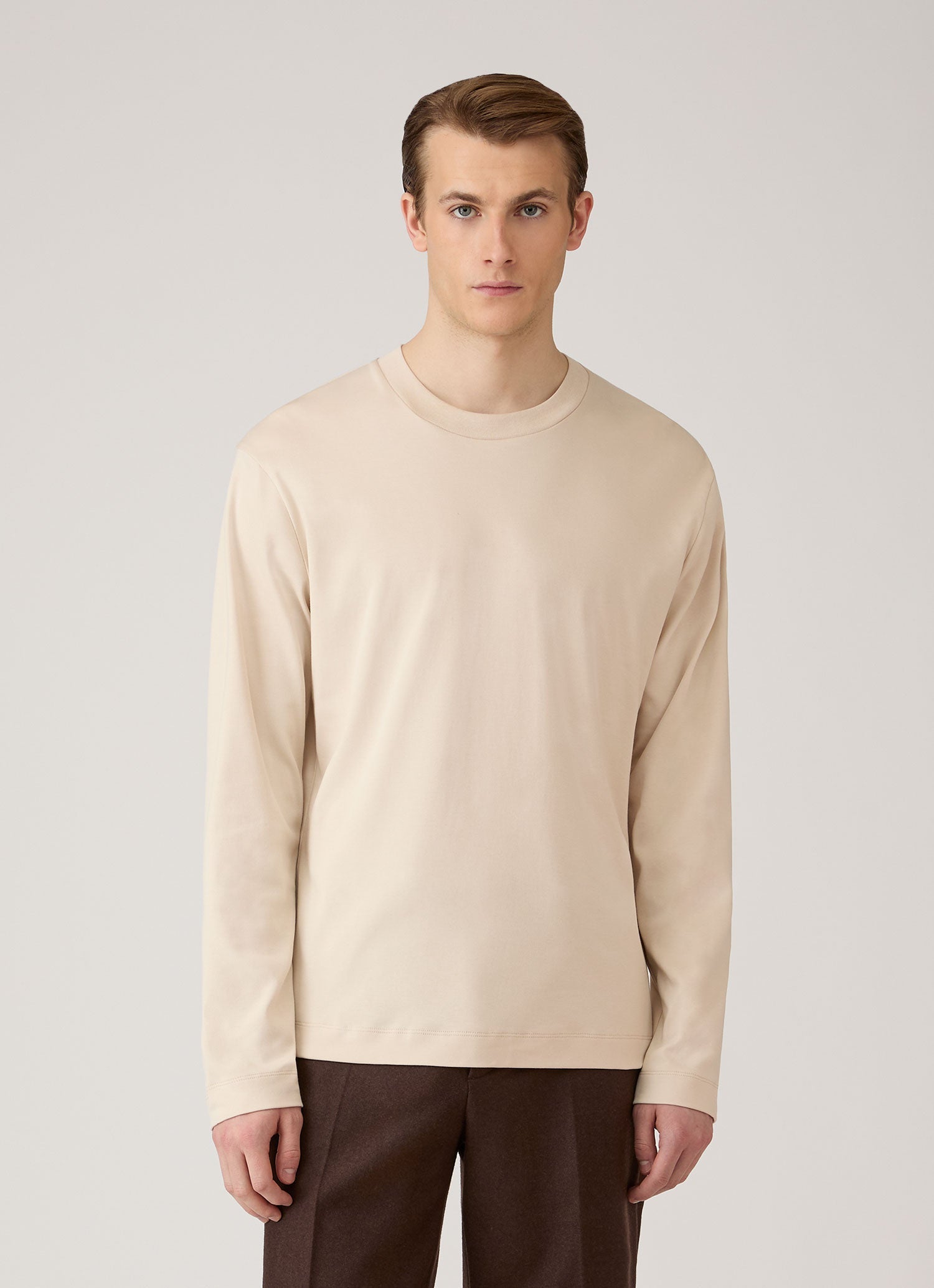 Men's Long Sleeve Heavyweight T-shirt in Swansdown | Sunspel
