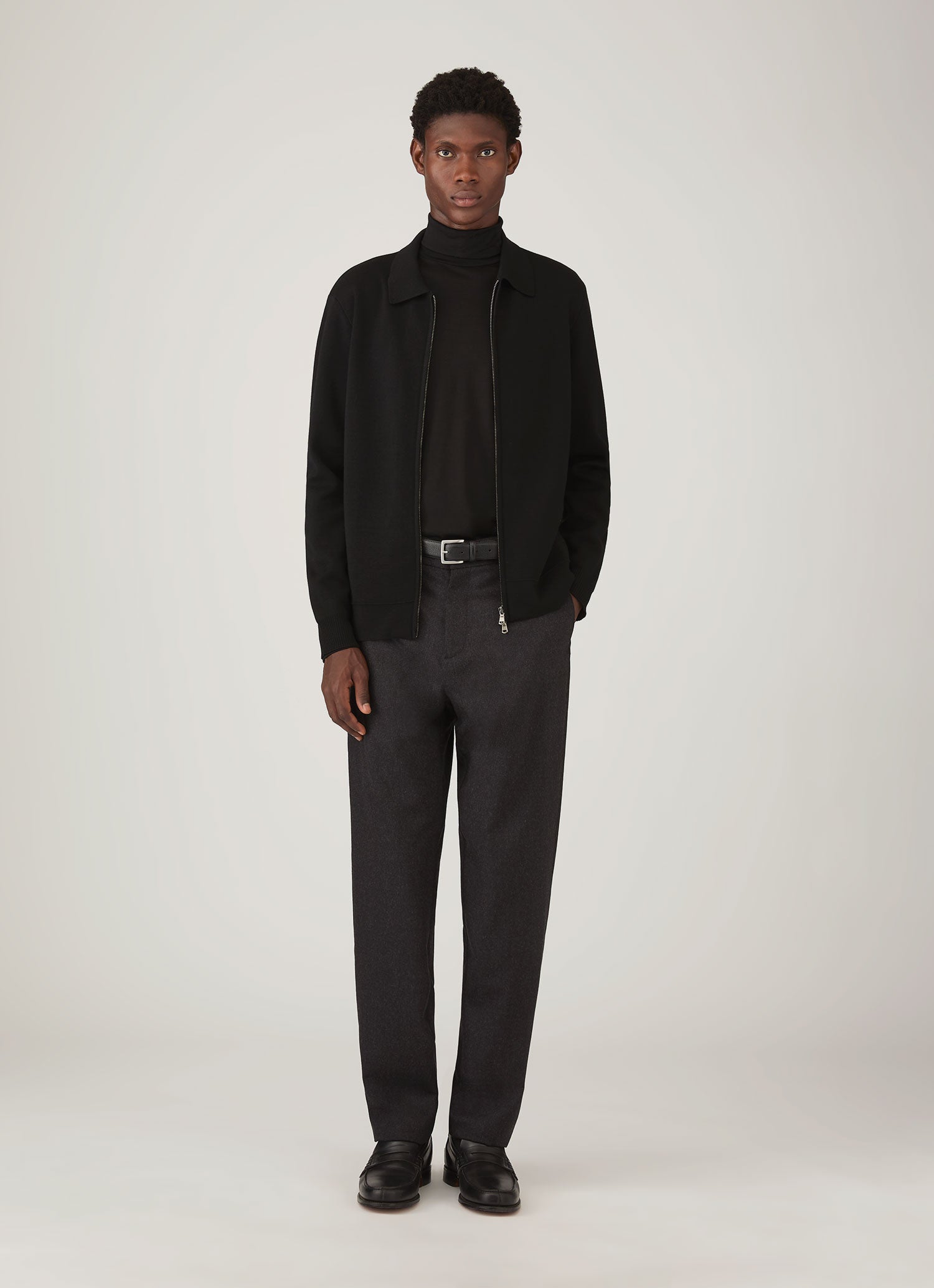 Men's Ultra-Fine Merino Roll Neck in Black