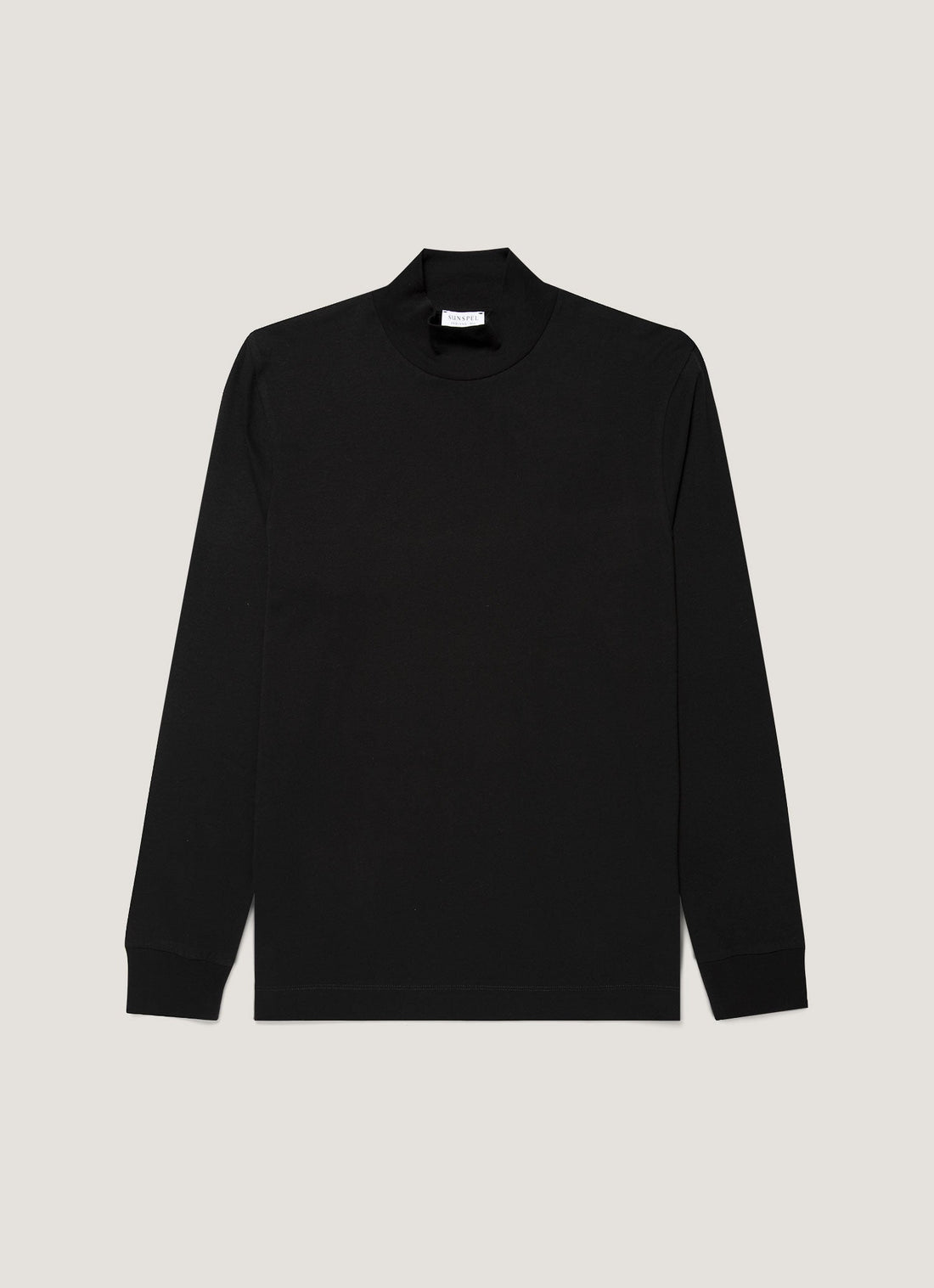 Men's Long Sleeve Brushed Cotton Mock Neck T-shirt in Black