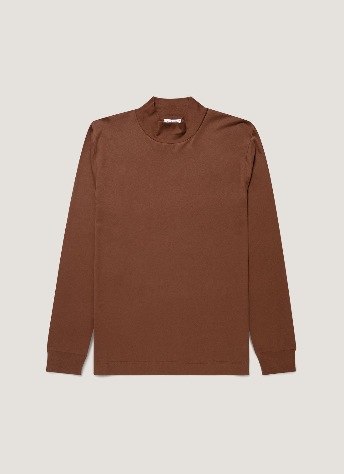 Men's Long Sleeve Brushed Cotton Mock Neck T-shirt in Chestnut