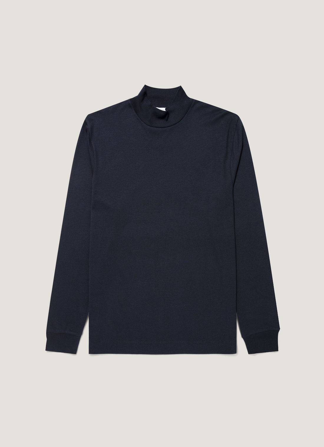 Men's Long Sleeve Brushed Cotton Mock Neck T-shirt in Midnight Navy