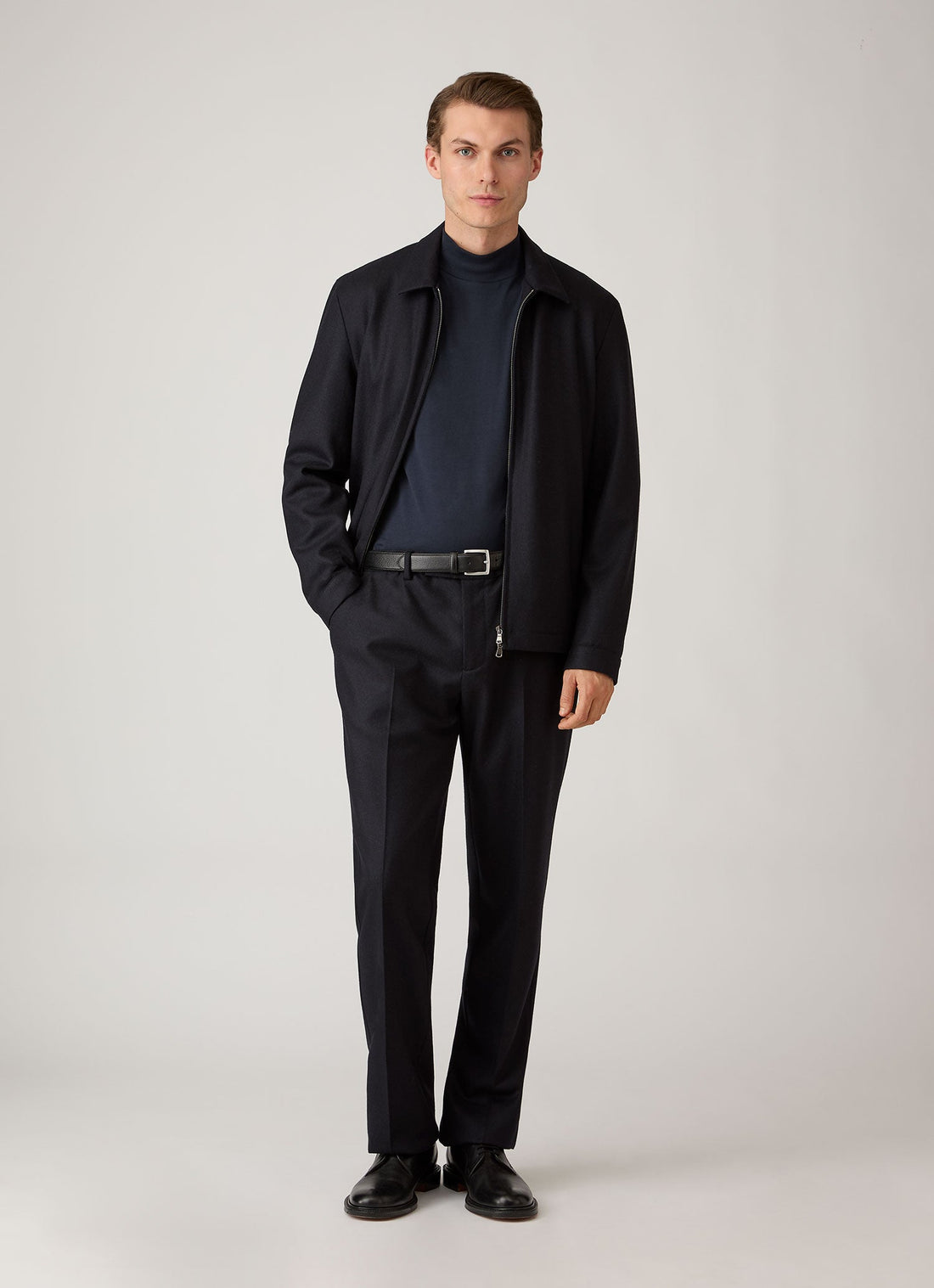 Men's Long Sleeve Brushed Cotton Mock Neck T-shirt in Midnight Navy