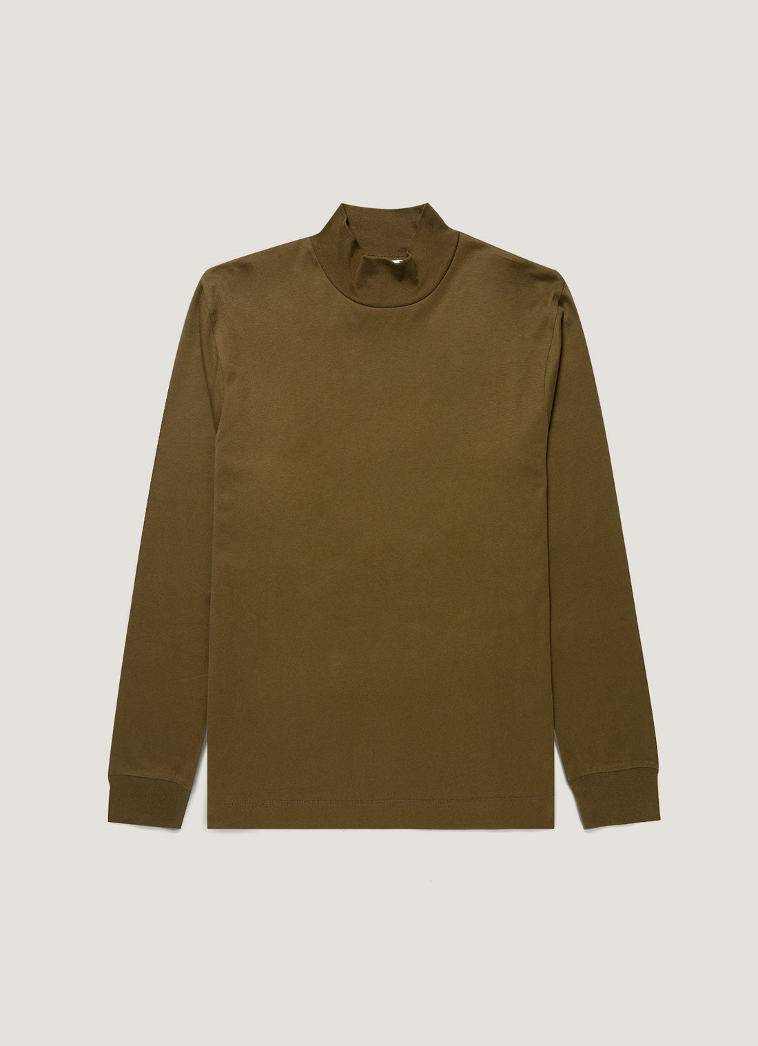 Men's Long Sleeve Brushed Cotton Mock Neck T-shirt in Loden Green