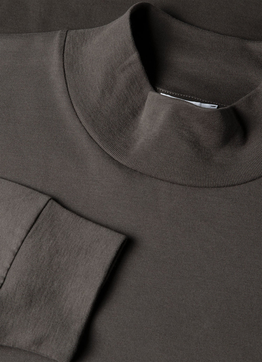 Men's Long Sleeve Brushed Cotton Mock Neck T-shirt in Anthracite