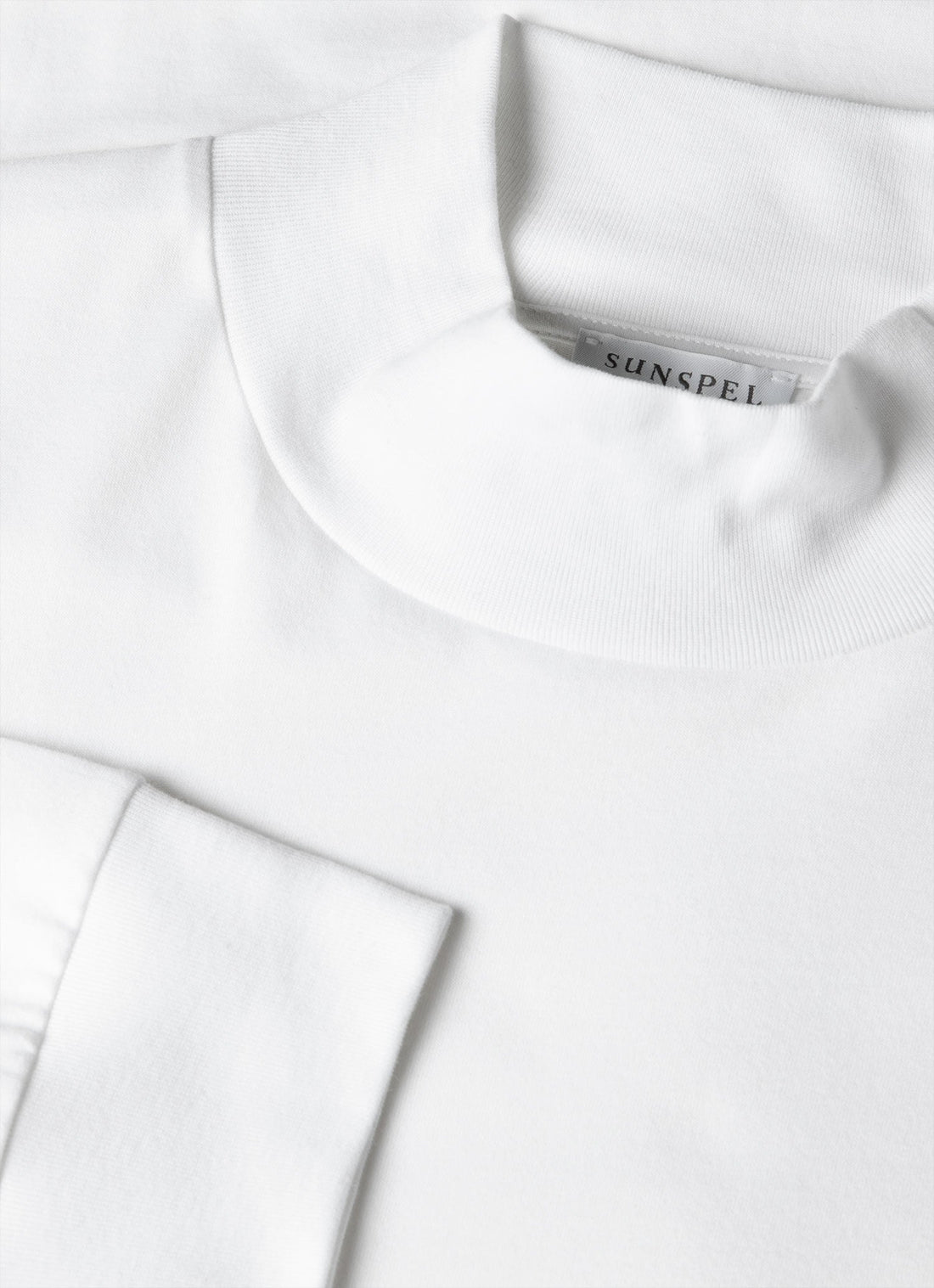 Men's Long Sleeve Brushed Cotton Mock Neck T-shirt in White