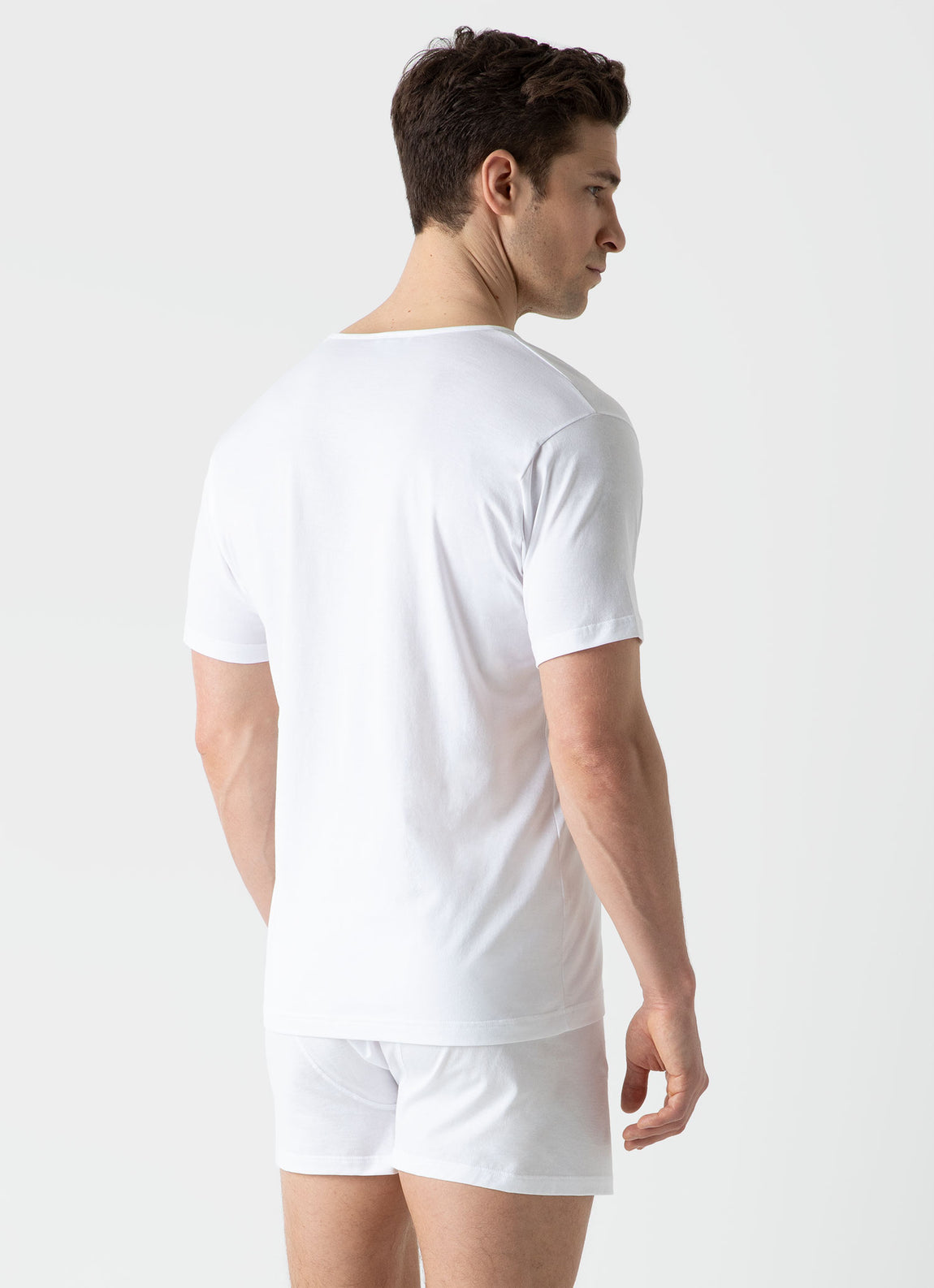 Men's Superfine Cotton Underwear V-Neck T-shirt in White | Sunspel