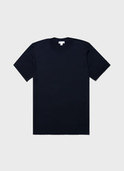 Men's Fine Rib Silk Cotton T-shirt in Navy