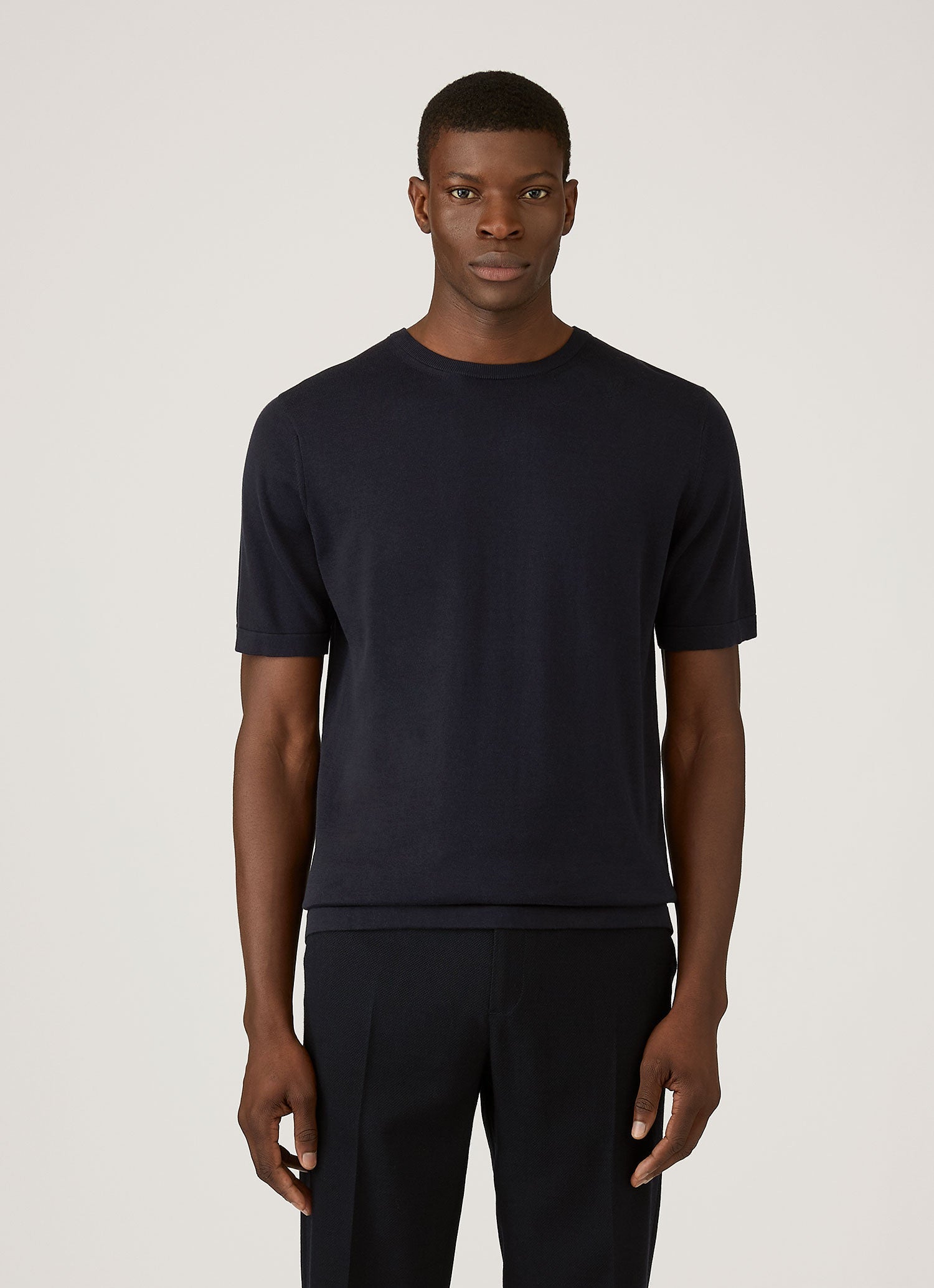 Men's Sea Island Cotton Knit T-shirt in Light Navy | Sunspel