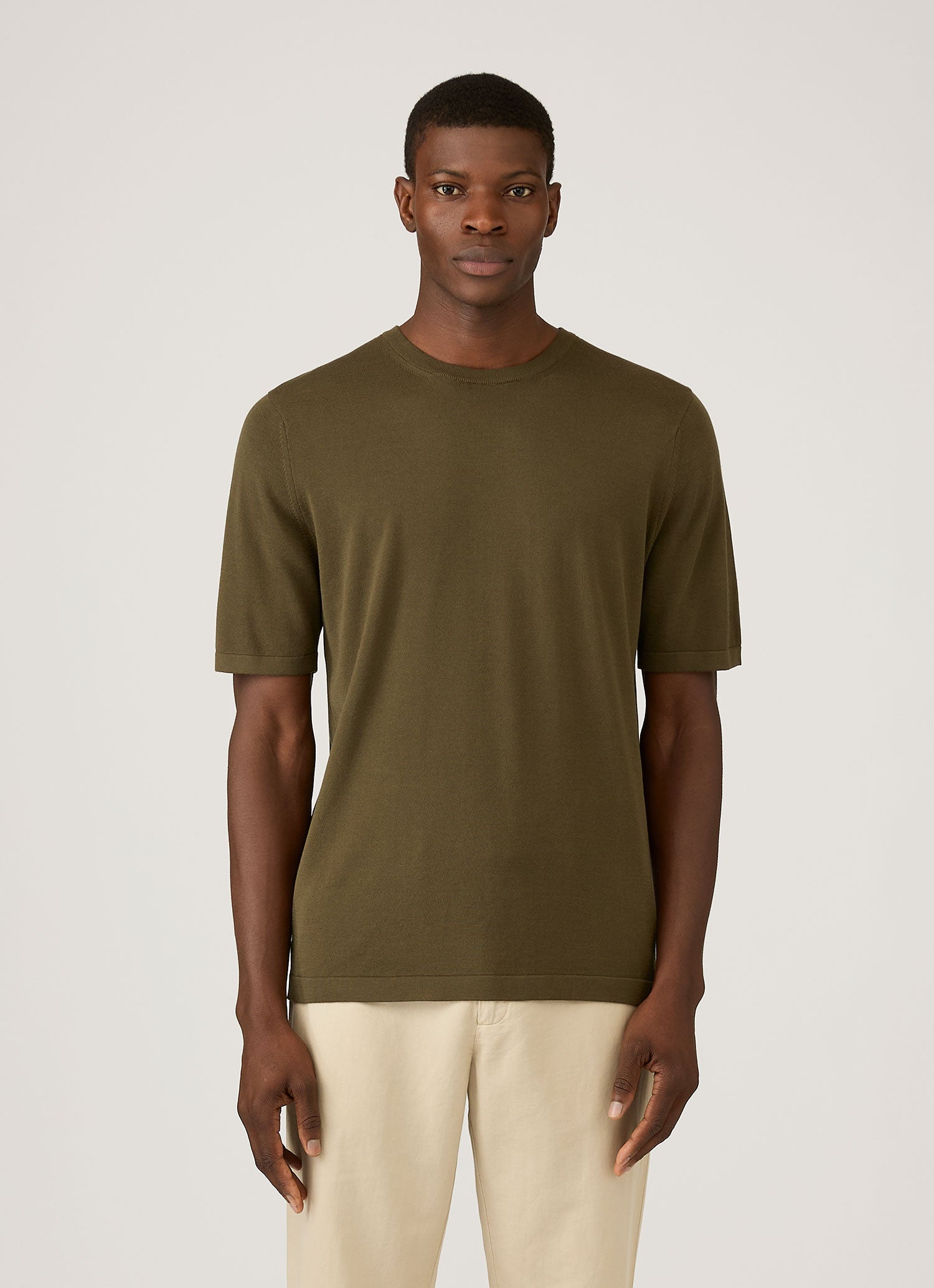 Men's Sea Island Cotton Knit T-shirt in Deep Olive | Sunspel