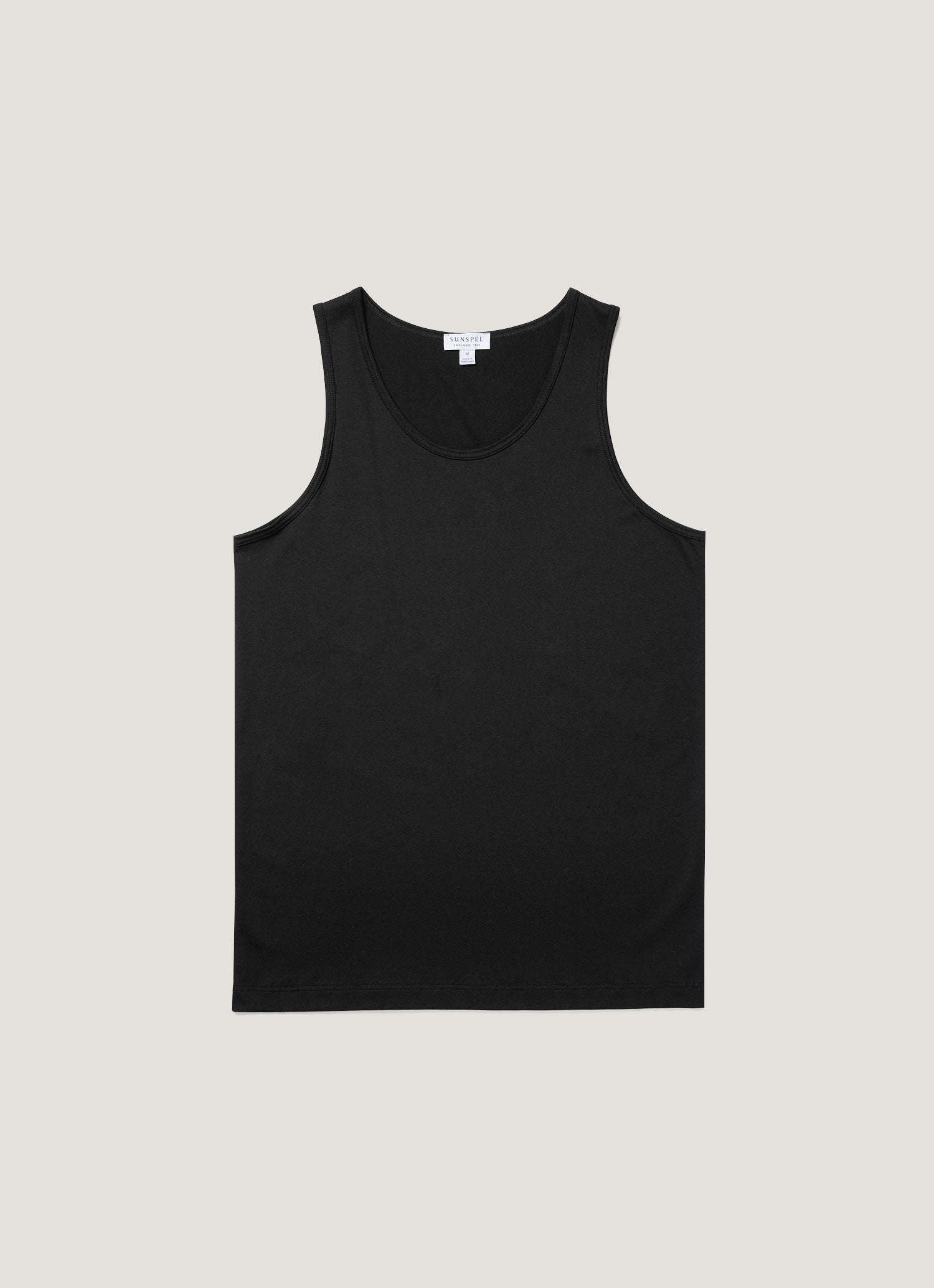 Men's Superfine Cotton Underwear Vest in Black | Sunspel