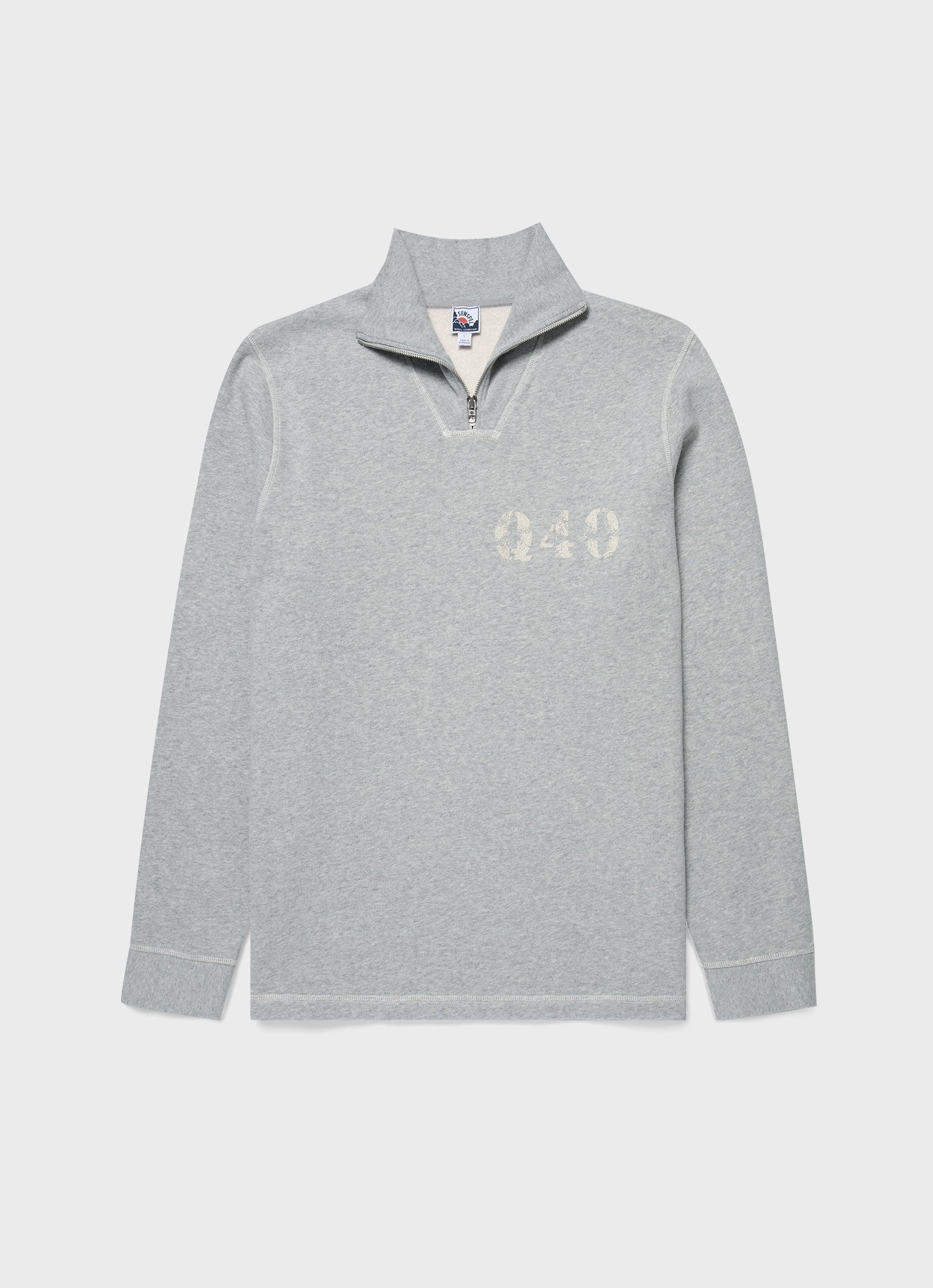 Men s Sunspel x Nigel Cabourn Half Zip Sweatshirt in Light Grey Melange Sunspel