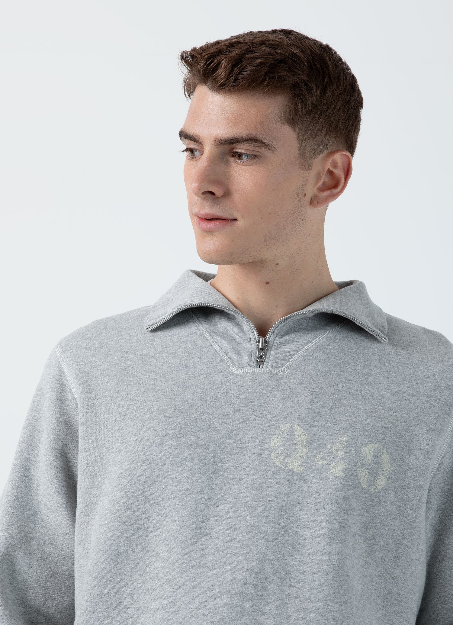 Men's Sunspel x Nigel Cabourn Half Zip Sweatshirt in Light Grey Melange