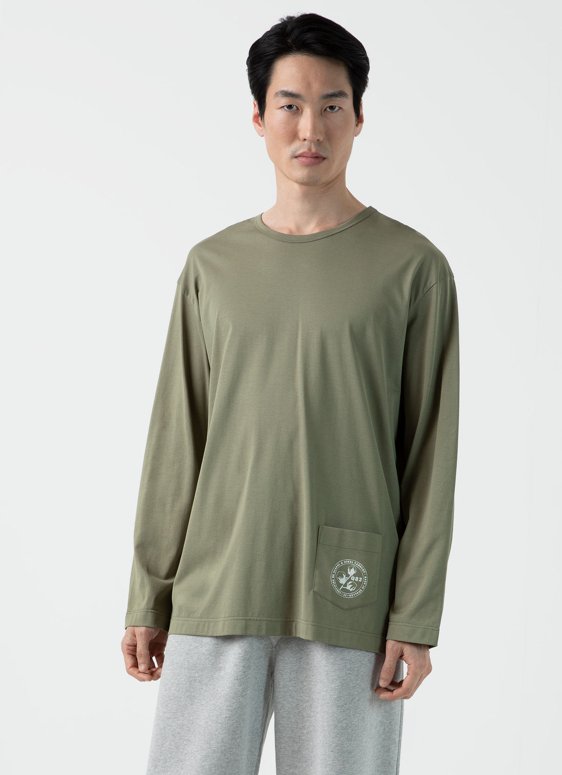 Men's Sunspel x Nigel Cabourn Long Sleeve T-shirt in Army Green