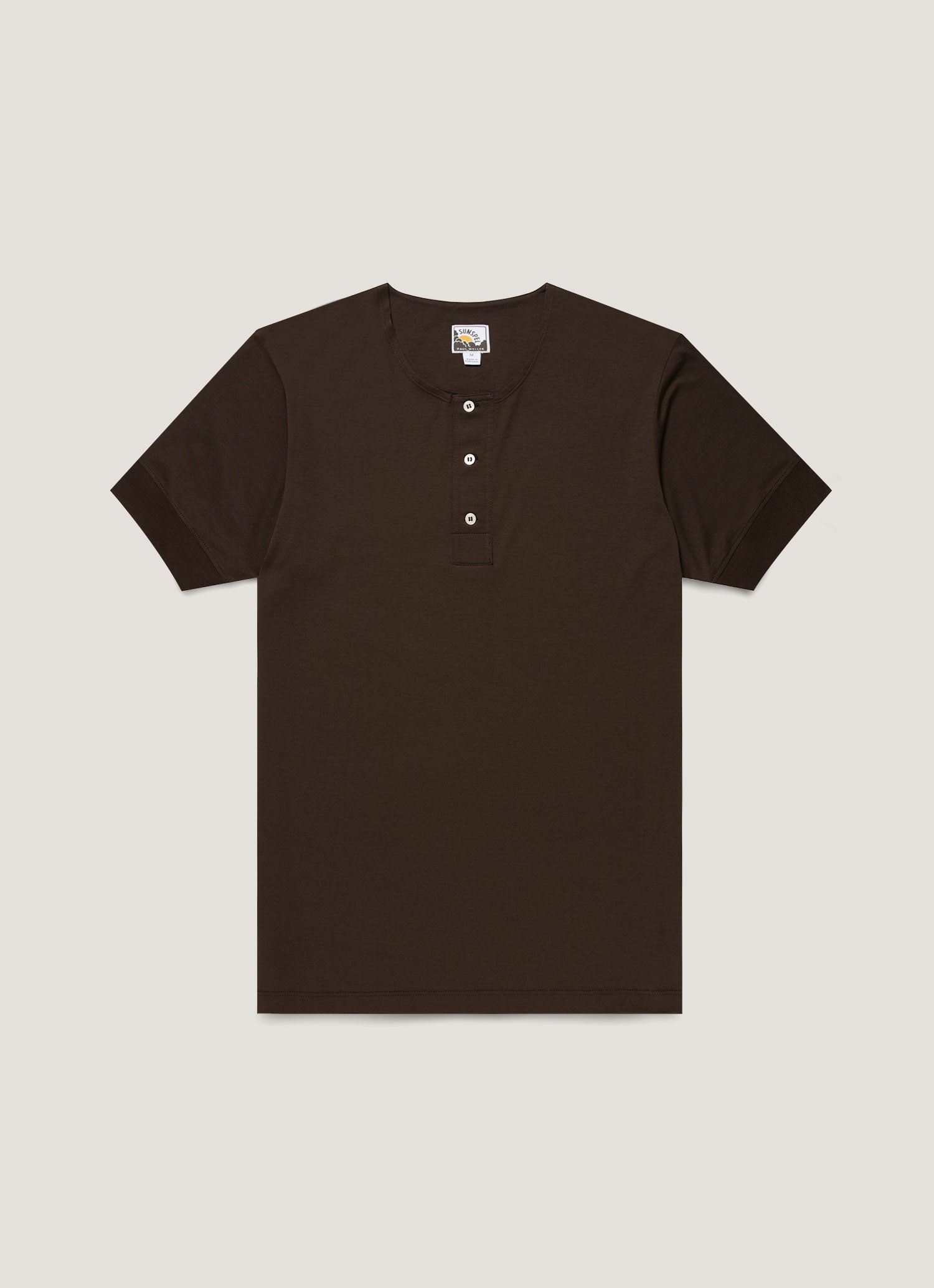 Men's Sunspel x Paul Weller Henley in Dark Brown | Sunspel