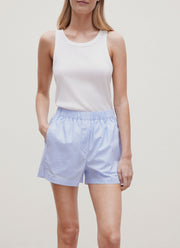 Women's Relaxed Poplin Boxer Short in Pale Blue/White