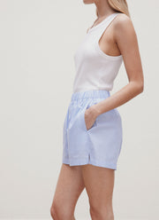 Women's Relaxed Poplin Boxer Short in Pale Blue/White