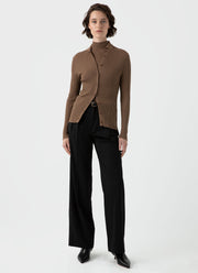 Women's Mulberry Silk Rib Cardigan in Dark Sand