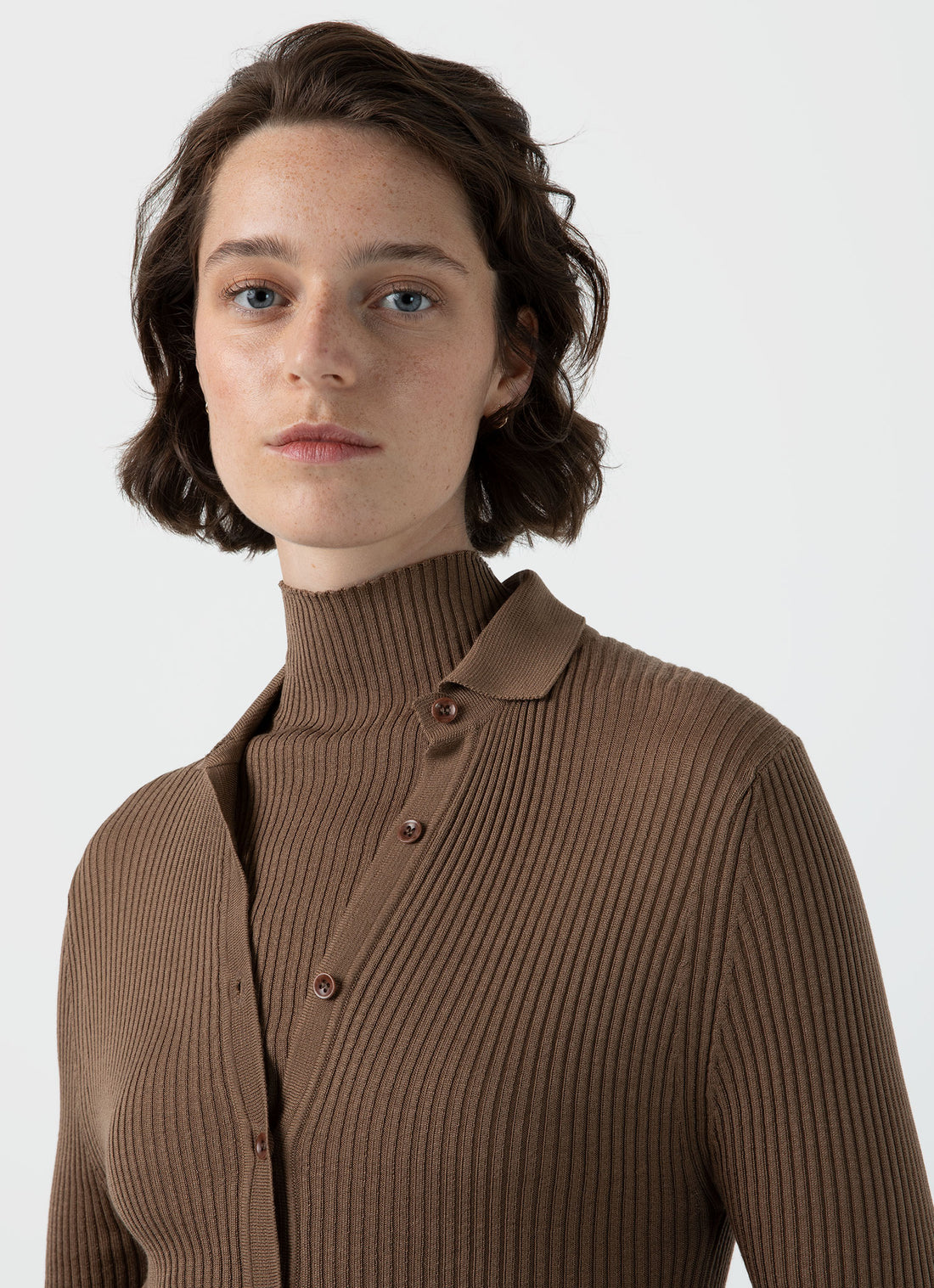 Women's Mulberry Silk Rib Cardigan in Dark Sand