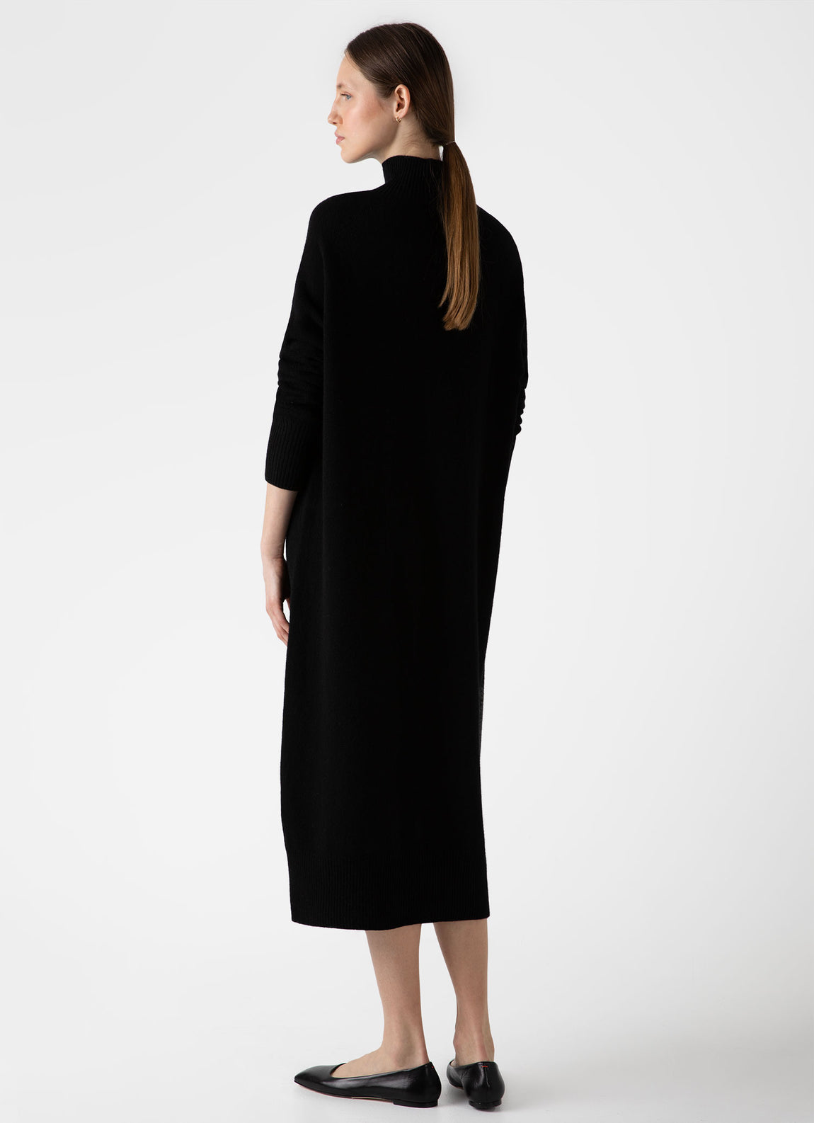 Women's Lambswool Funnel Neck Dress in Black