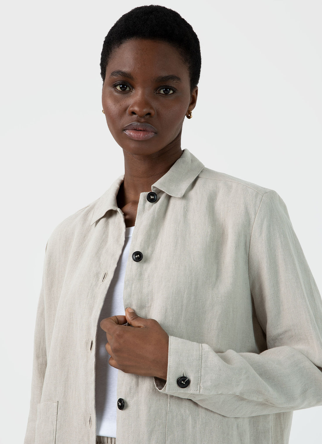 Women's Linen Twin Pocket Jacket in Light Sand