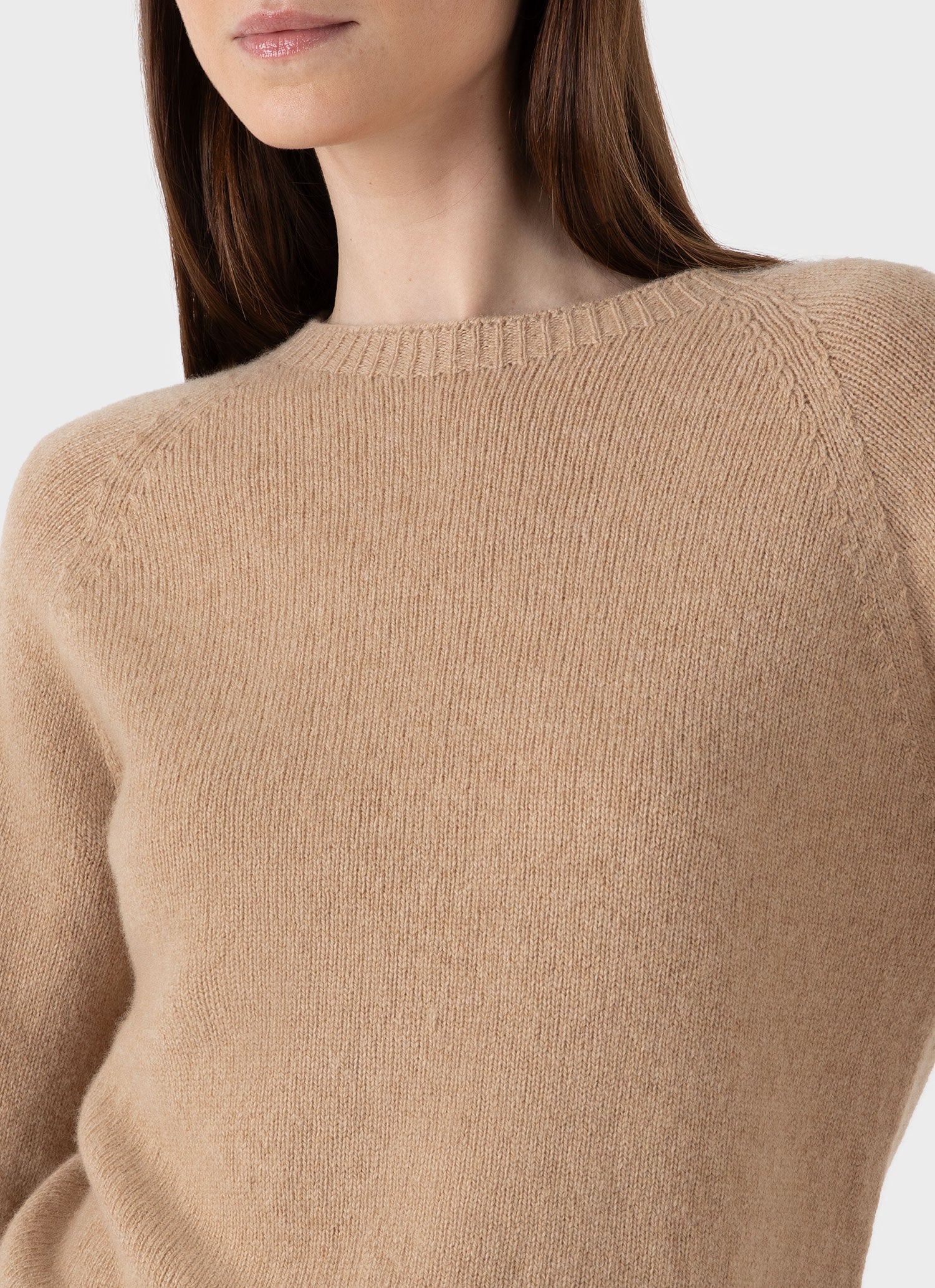 Women's Lambswool Crew Neck Jumper in Light Camel