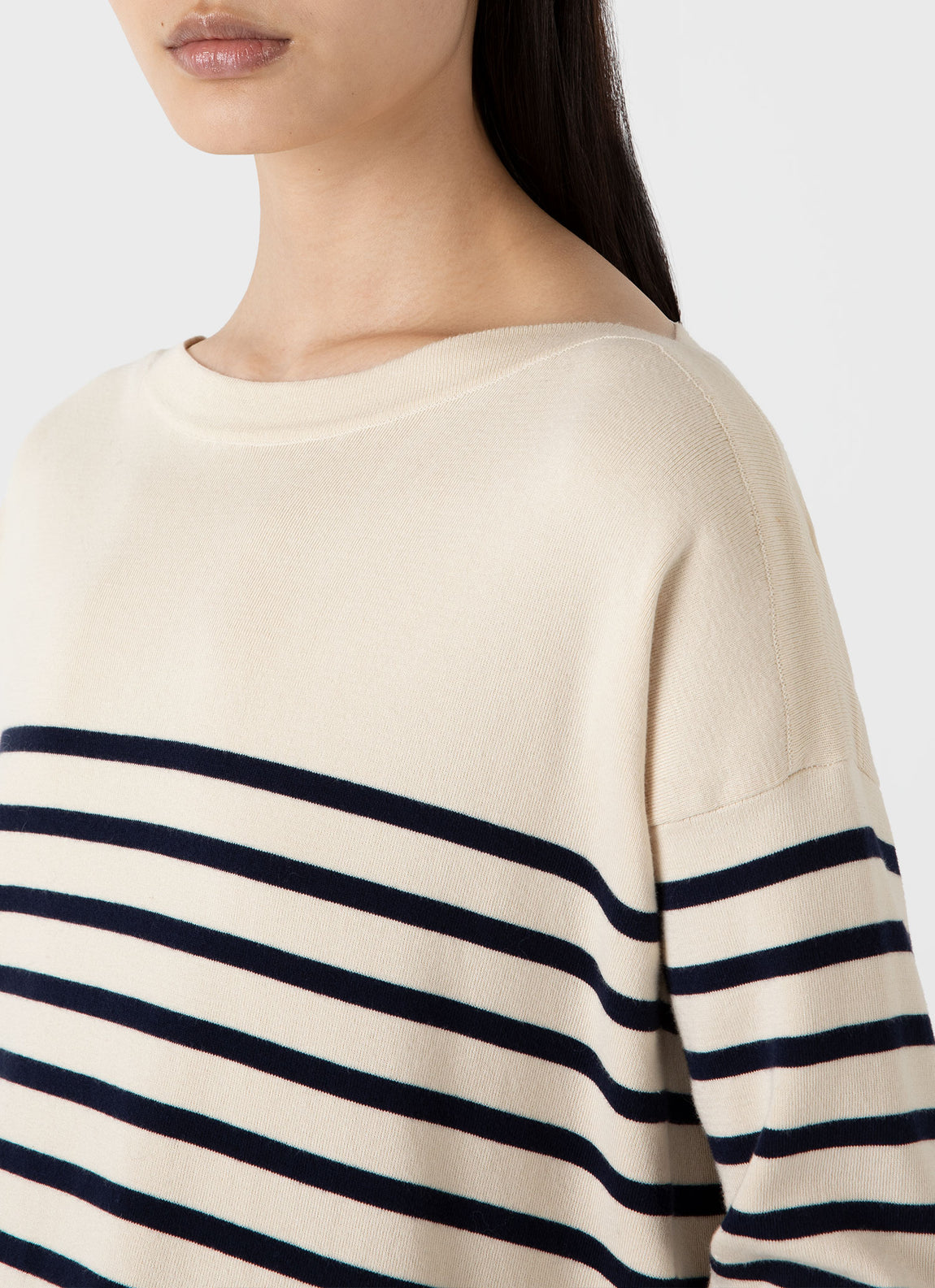 Women's Breton Stripe Jumper in Ecru/Navy Breton Stripe Sunspel